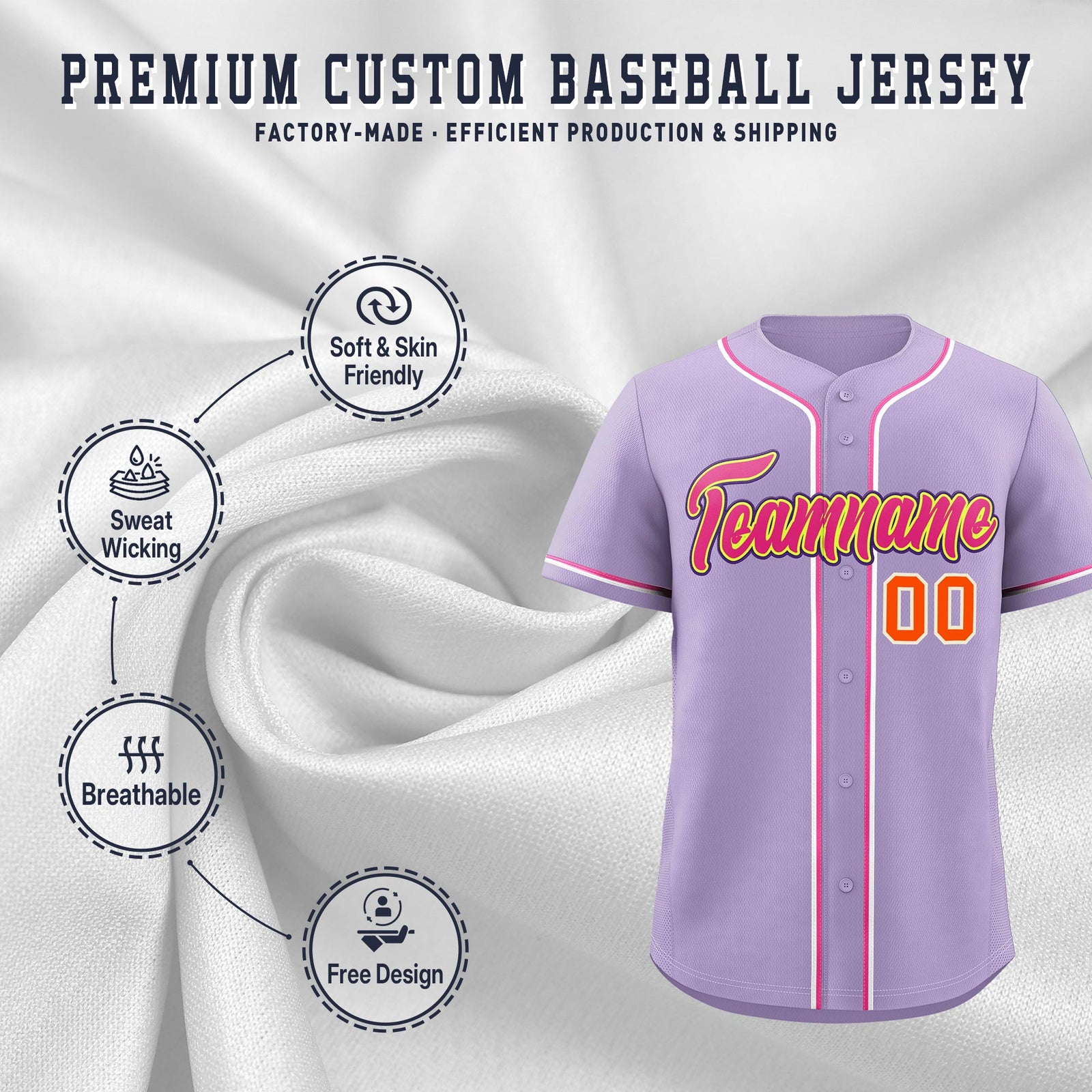 Custom Light Purple Classic Style Stitched Sports Uniform Personalized For Teams Lightweight Baseball Jersey| KXKSHOP