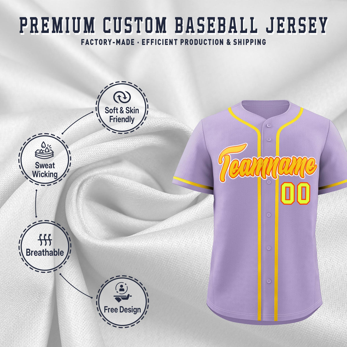 Custom Light Purple Classic Style Stitched Sports Uniform Personalized For Teams Lightweight Baseball Jersey| KXKSHOP