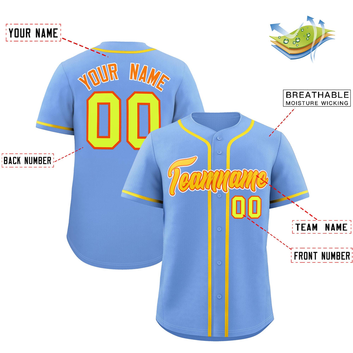 Custom Light Blue Classic Style Stitched Sports Uniform Personalized For Teams Quick Dry Baseball Jersey| KXKSHOP