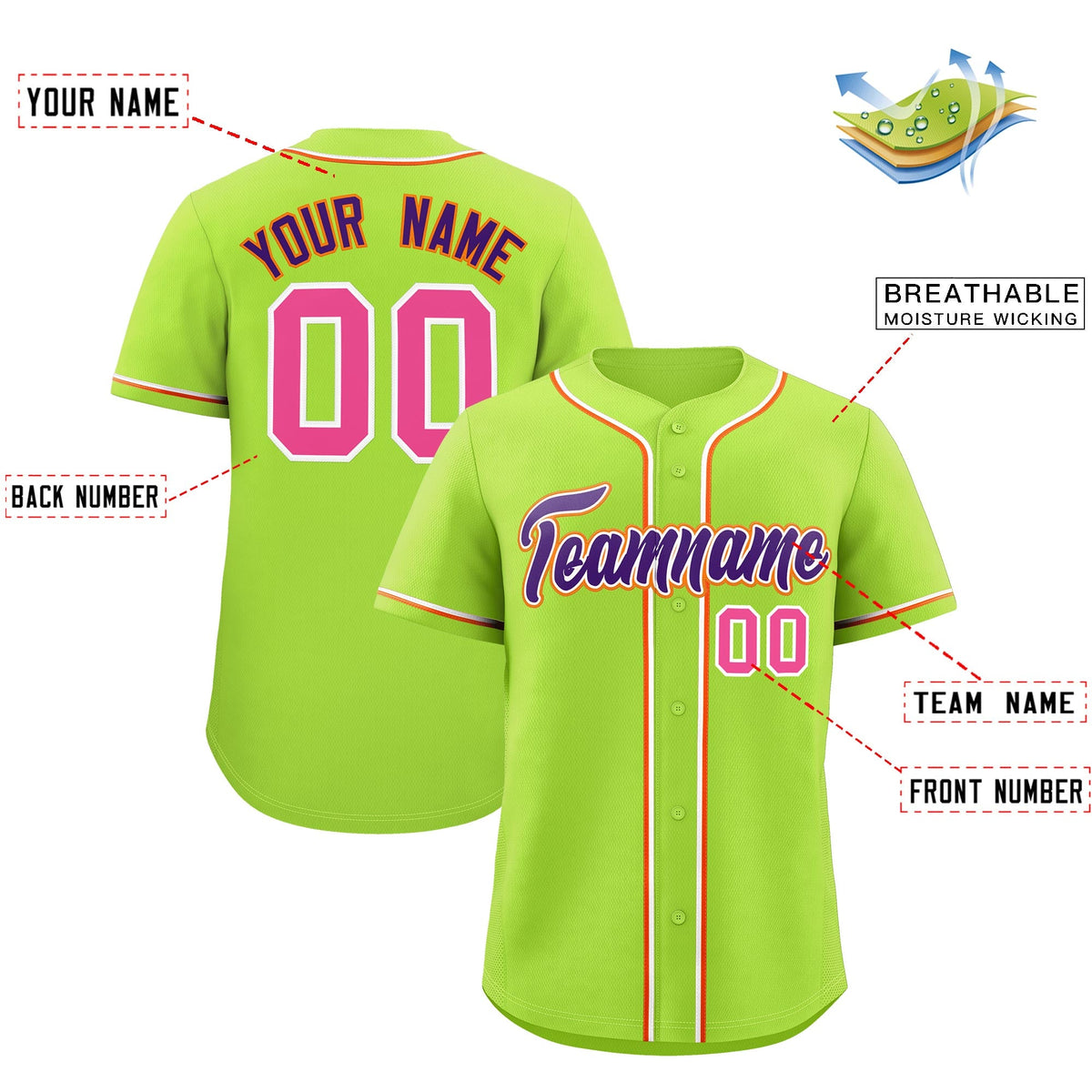 Custom Neon Green Classic Style Stitched Sports Uniform Personalized For Teams Lightweight Baseball Jersey| KXKSHOP