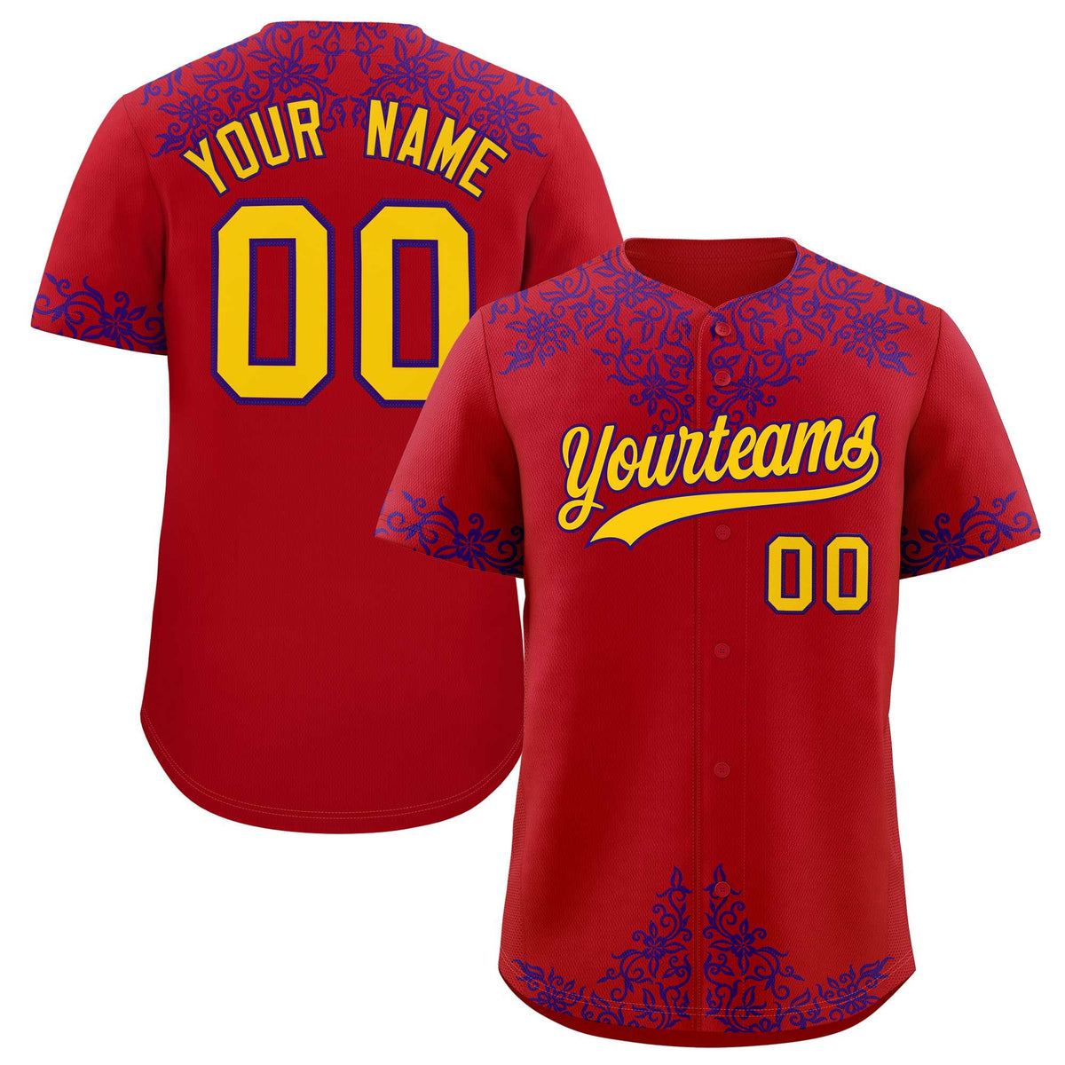 Custom Red Purple Baroque Style Personalized Baseball Jersey