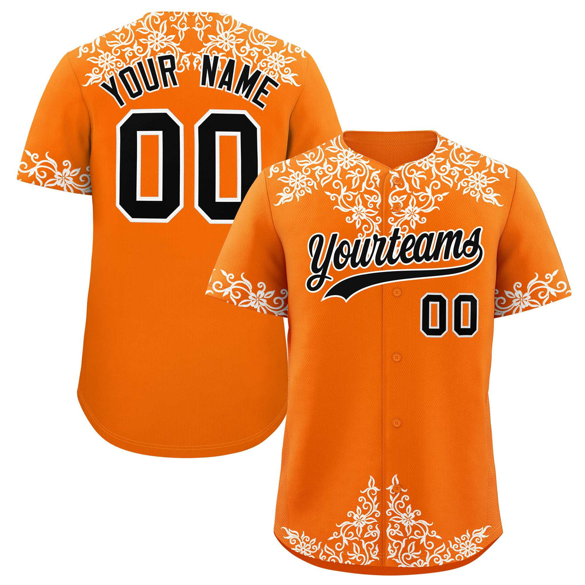 Custom Orange White Baroque Style Personalized Baseball Jersey