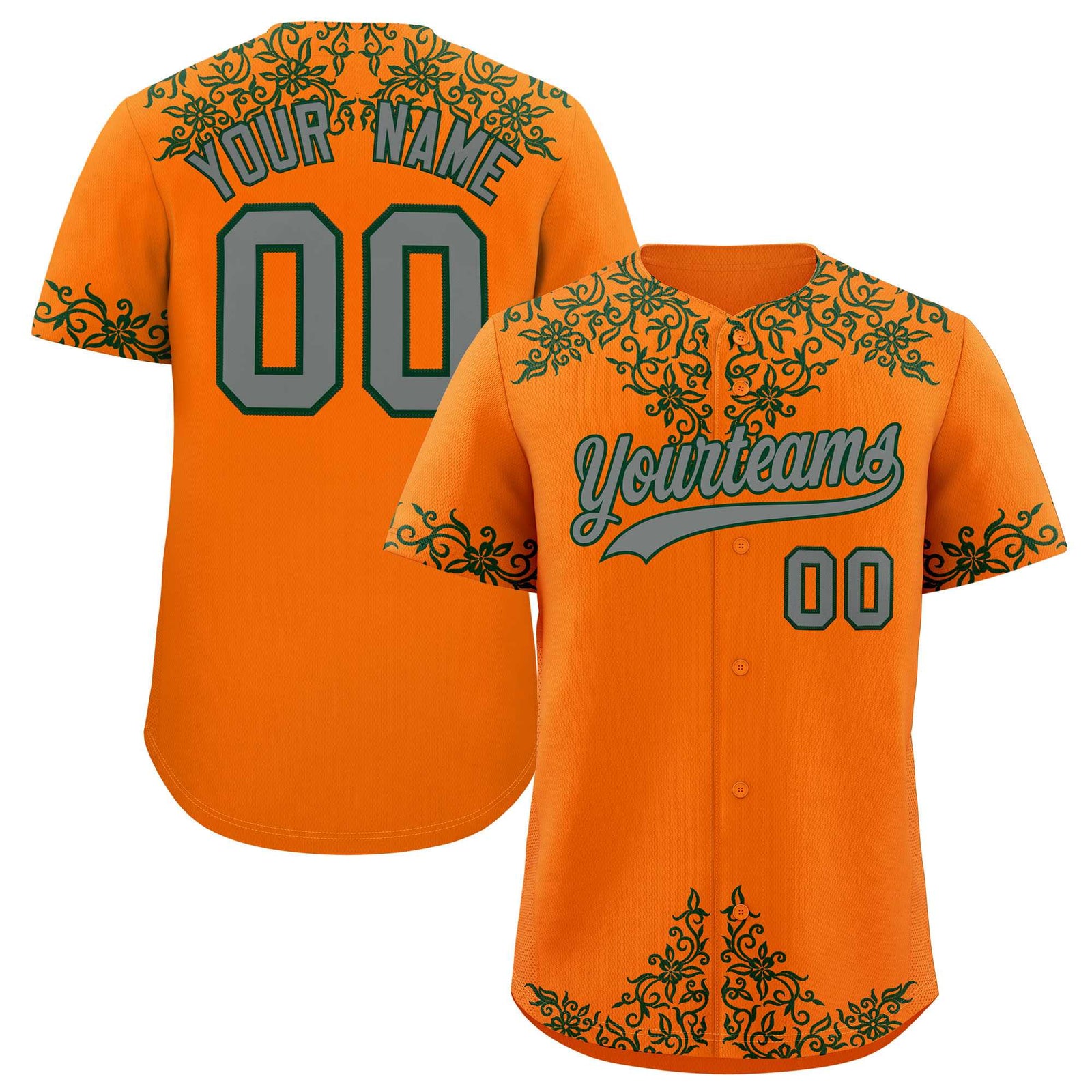 Custom Orange Green Baroque Style Personalized Baseball Jersey