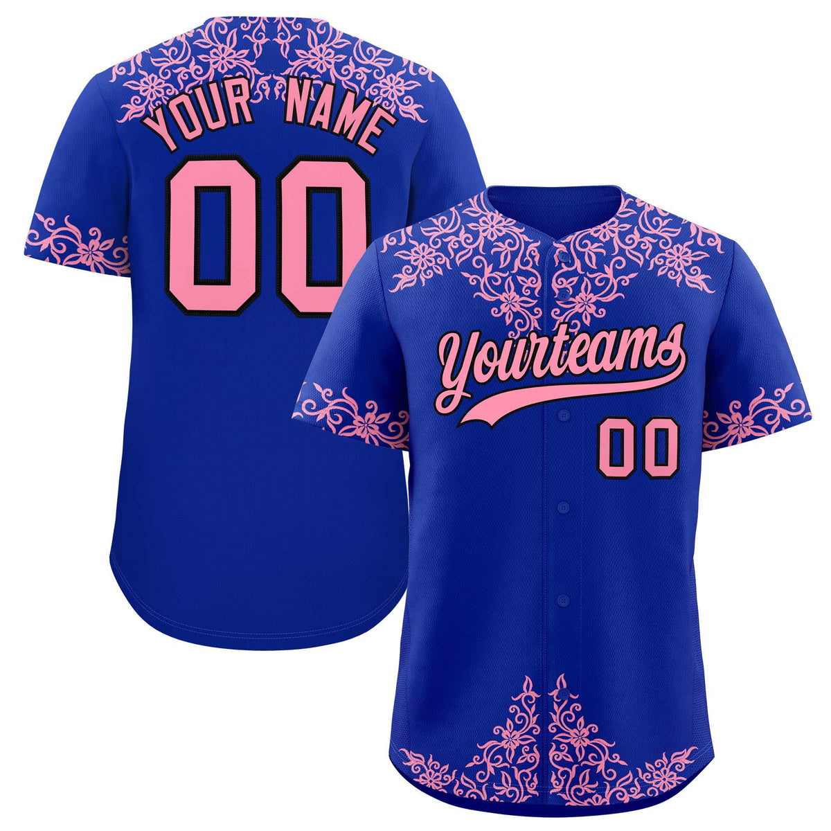 Custom Royal Light Pink Baroque Style Personalized Baseball Jersey