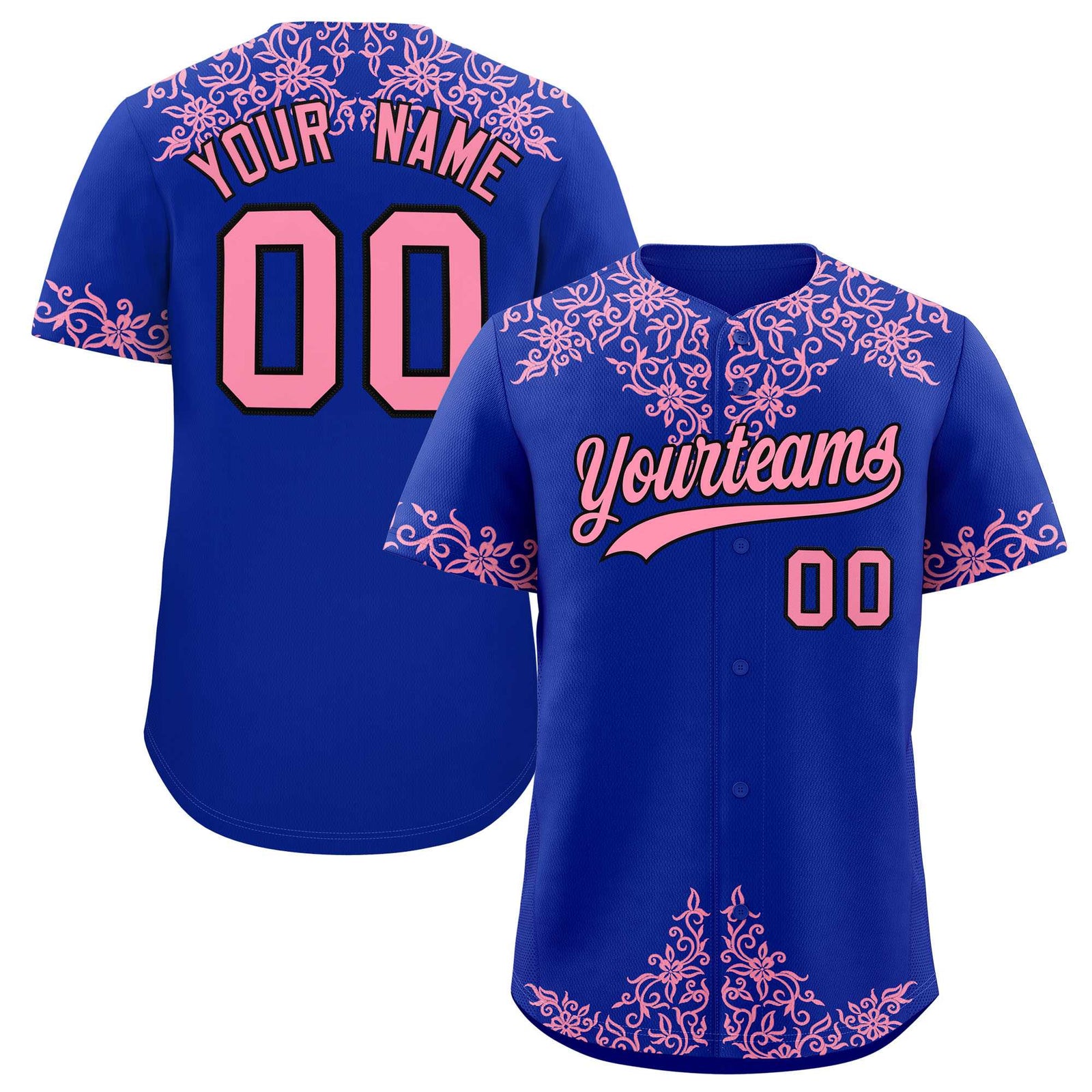 Custom Royal Light Pink Baroque Style Personalized Baseball Jersey