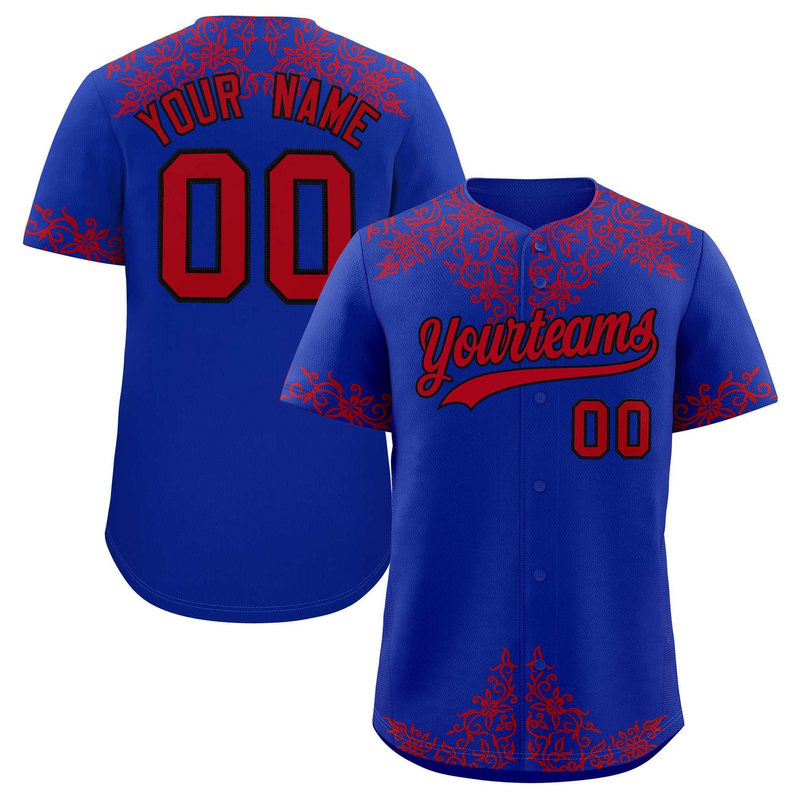 Custom Royal Red Baroque Style Personalized Baseball Jersey