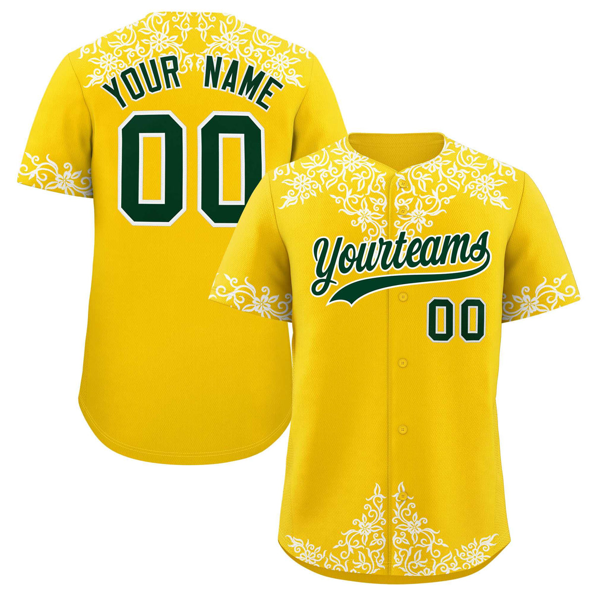 Custom Gold White Baroque Style Personalized Baseball Jersey