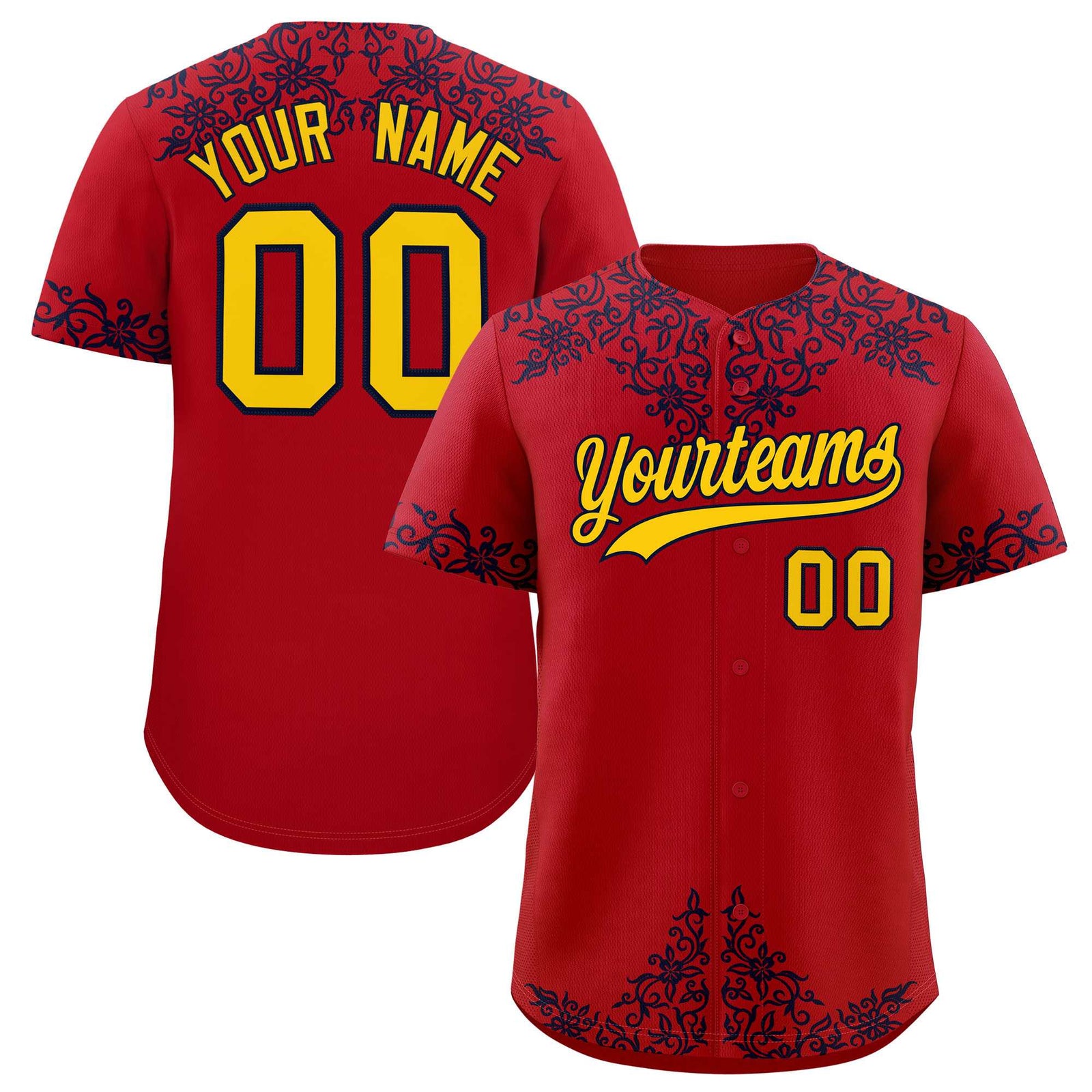 Custom Red Navy Baroque Style Personalized Baseball Jersey