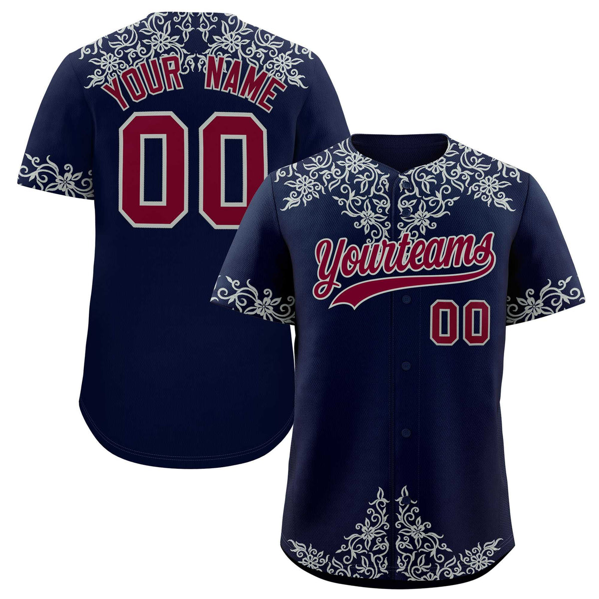 Custom Navy Silver Baroque Style Personalized Baseball Jersey