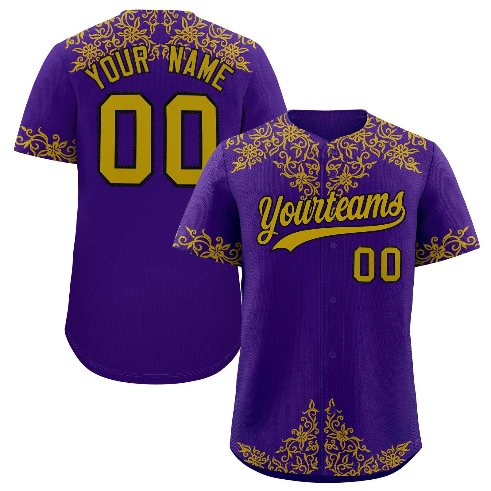 Custom Purple Old Gold Baroque Style Personalized Baseball Jersey
