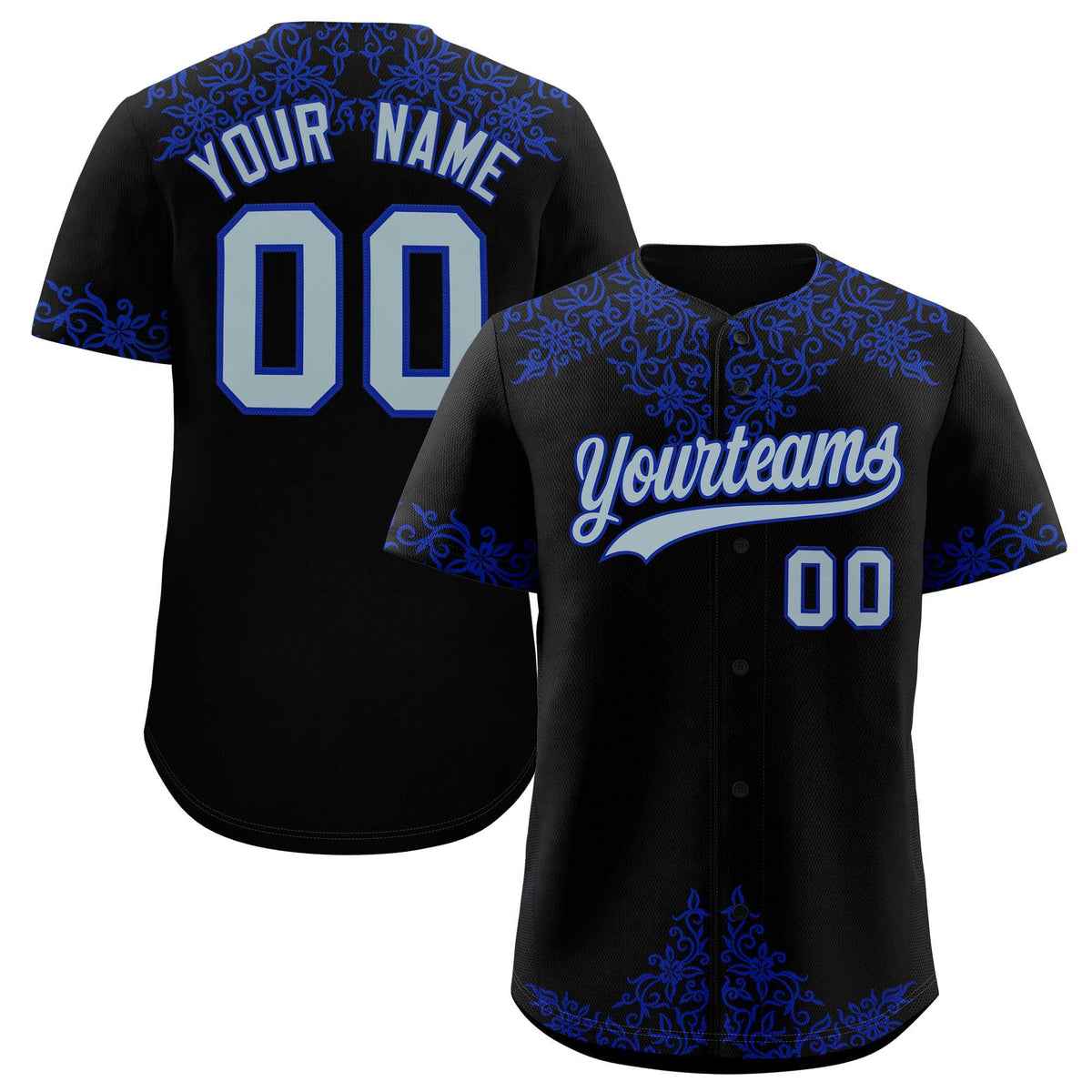 Custom Black Royal Baroque Style Personalized Baseball Jersey