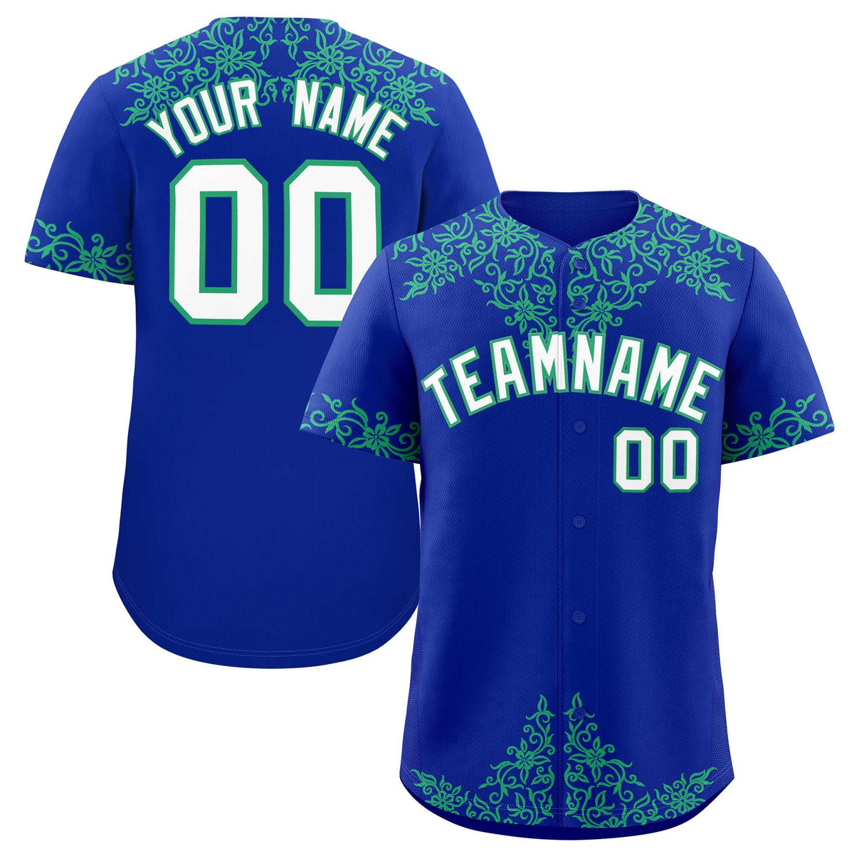 Custom Royal Bright Green Baroque Style Personalized Baseball Jersey