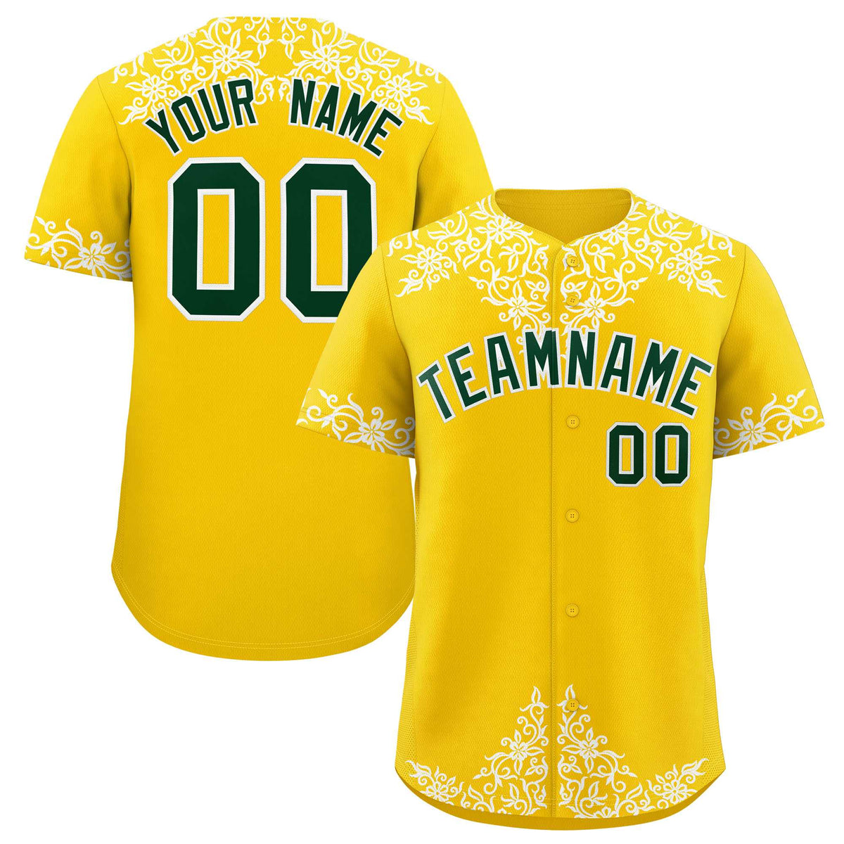 Custom Gold White Baroque Style Personalized Baseball Jersey
