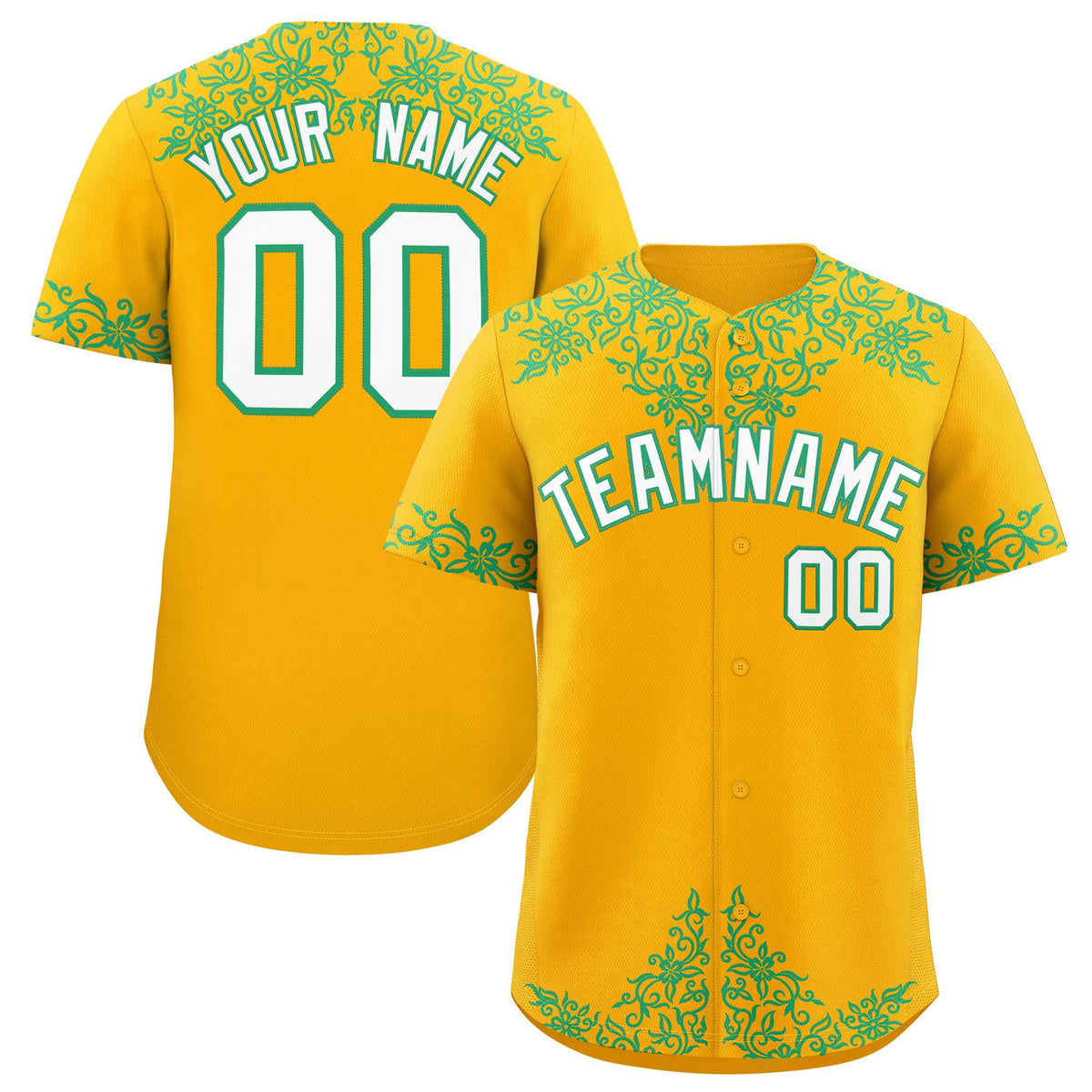 Custom Yellow Bright Green Baroque Style Personalized Baseball Jersey