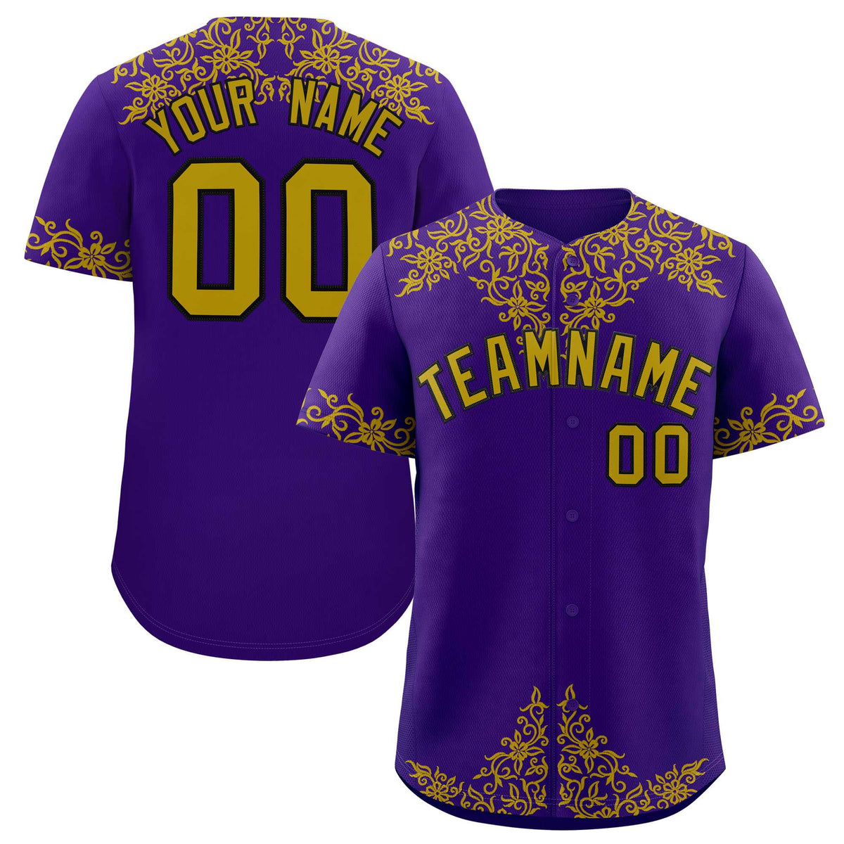 Custom Purple Old Gold Baroque Style Personalized Baseball Jersey