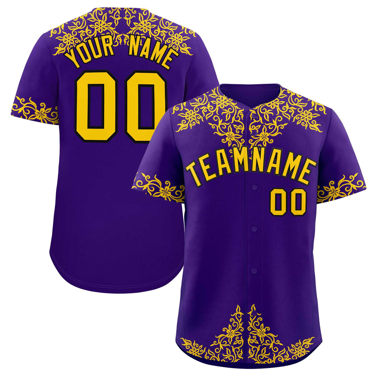 Custom Purple Gold Baroque Style Personalized Baseball Jersey
