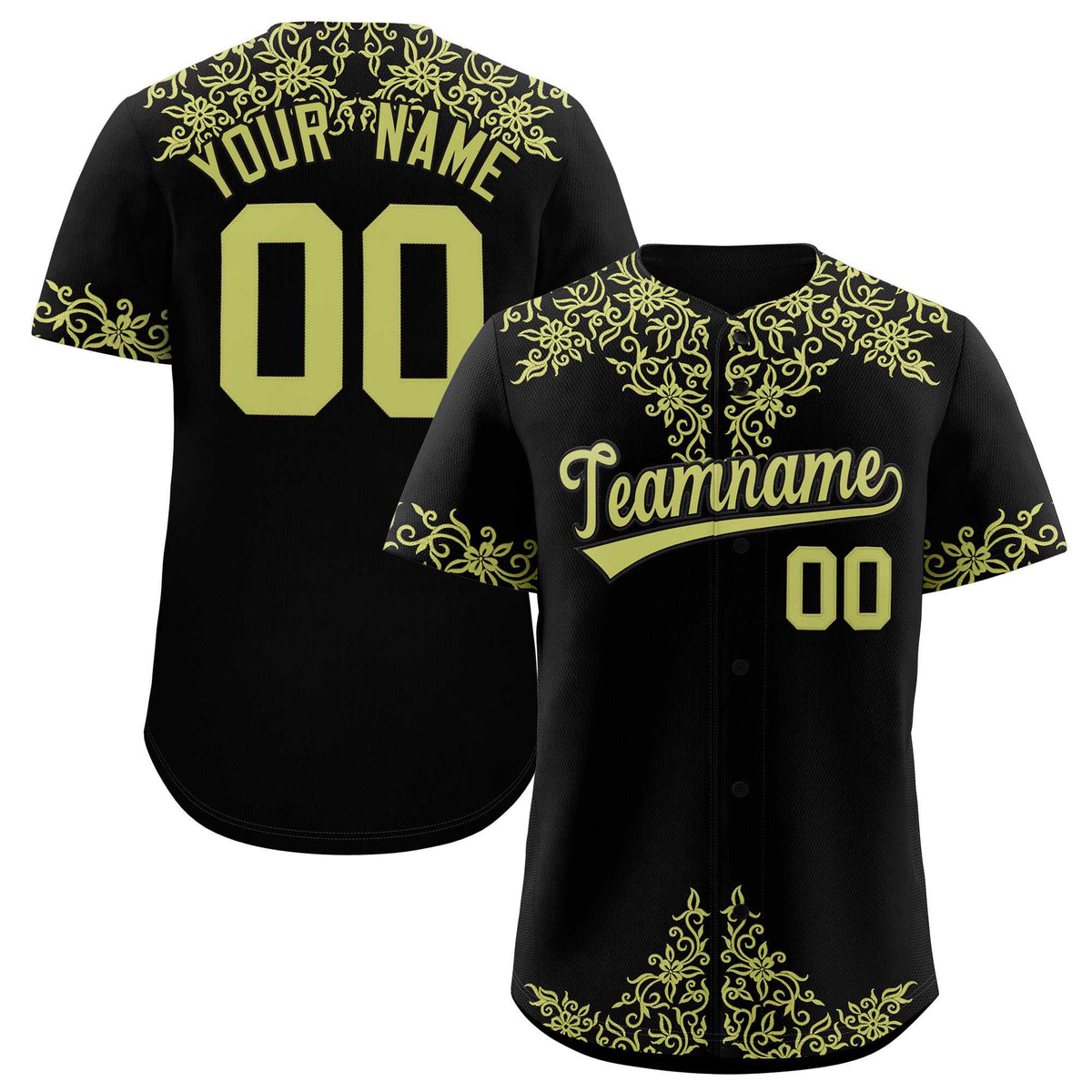 Custom Black Champagne Baroque Style Personalized Baseball Jersey