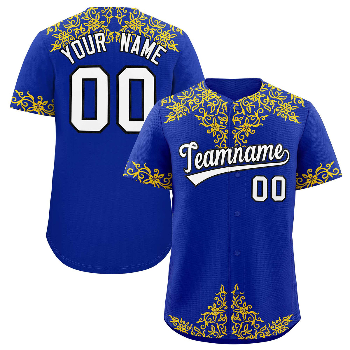 Custom Royal Gold Baroque Style Personalized Baseball Jersey
