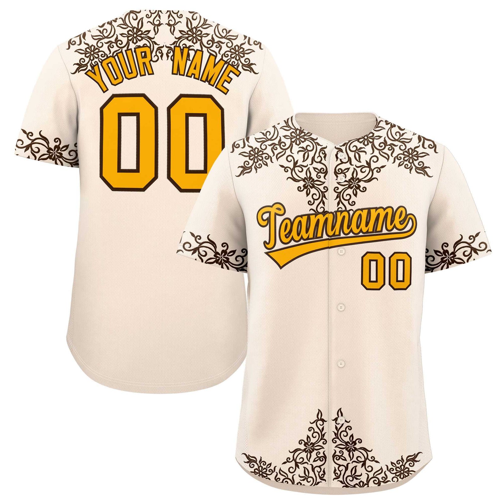Custom Cream Brown Baroque Style Personalized Baseball Jersey