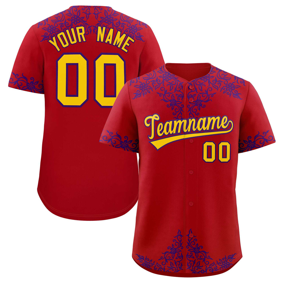 Custom Red Purple Baroque Style Personalized Baseball Jersey
