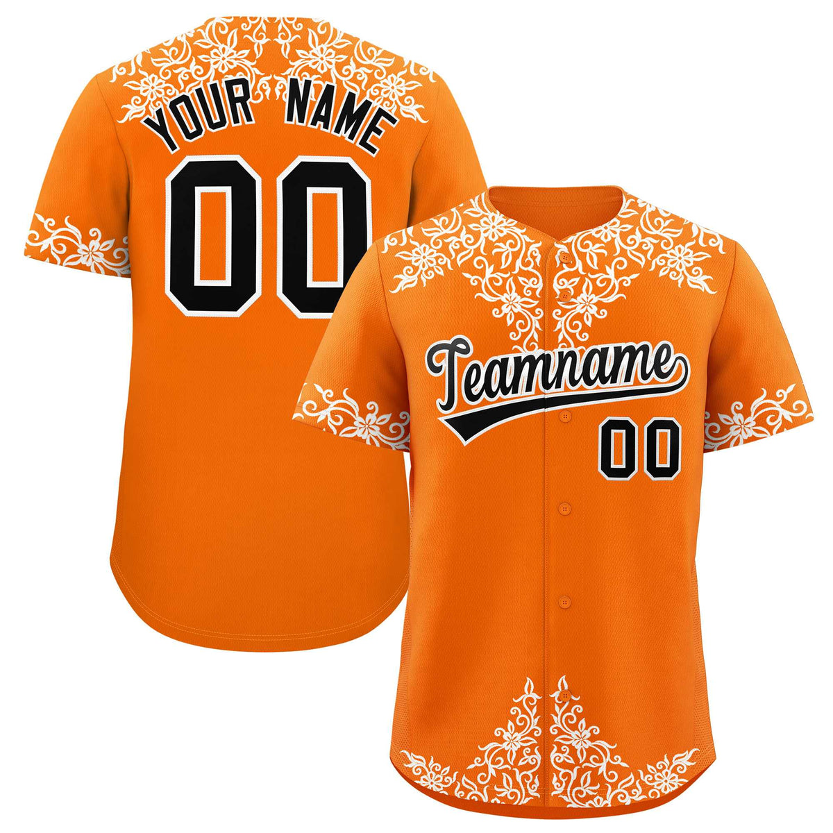Custom Orange White Baroque Style Personalized Baseball Jersey