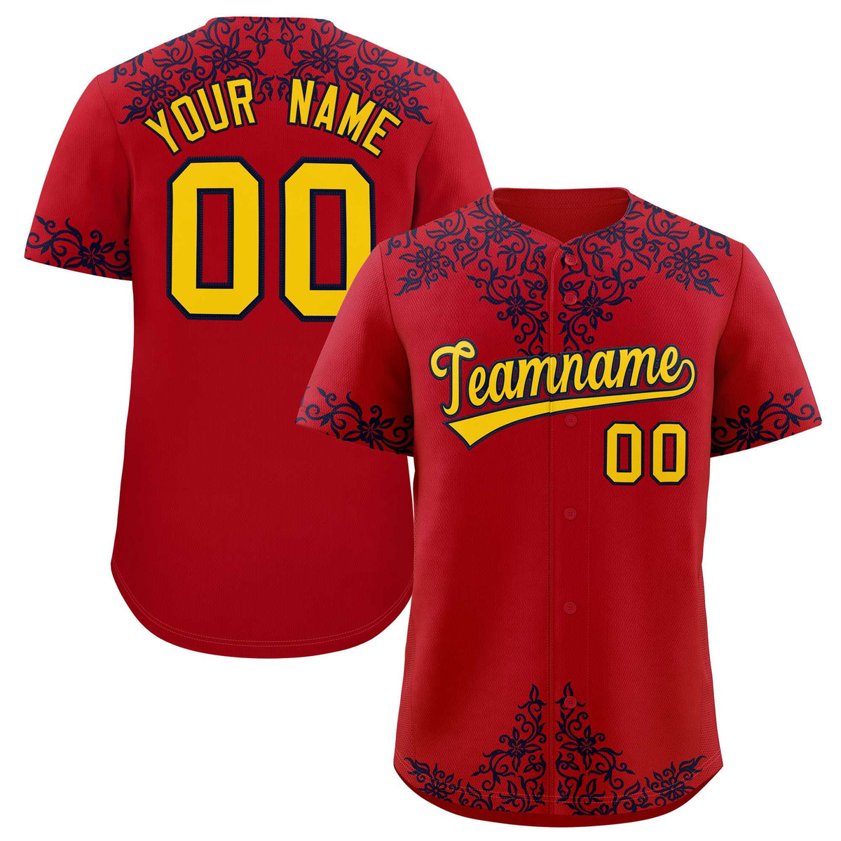 Custom Red Navy Baroque Style Personalized Baseball Jersey