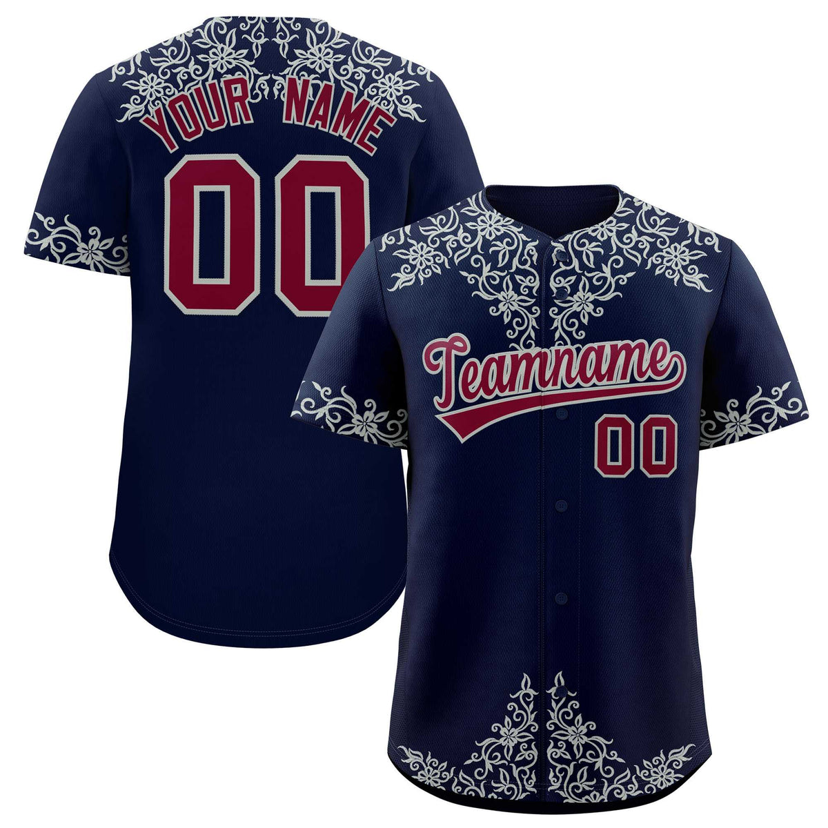 Custom Navy Silver Baroque Style Personalized Baseball Jersey