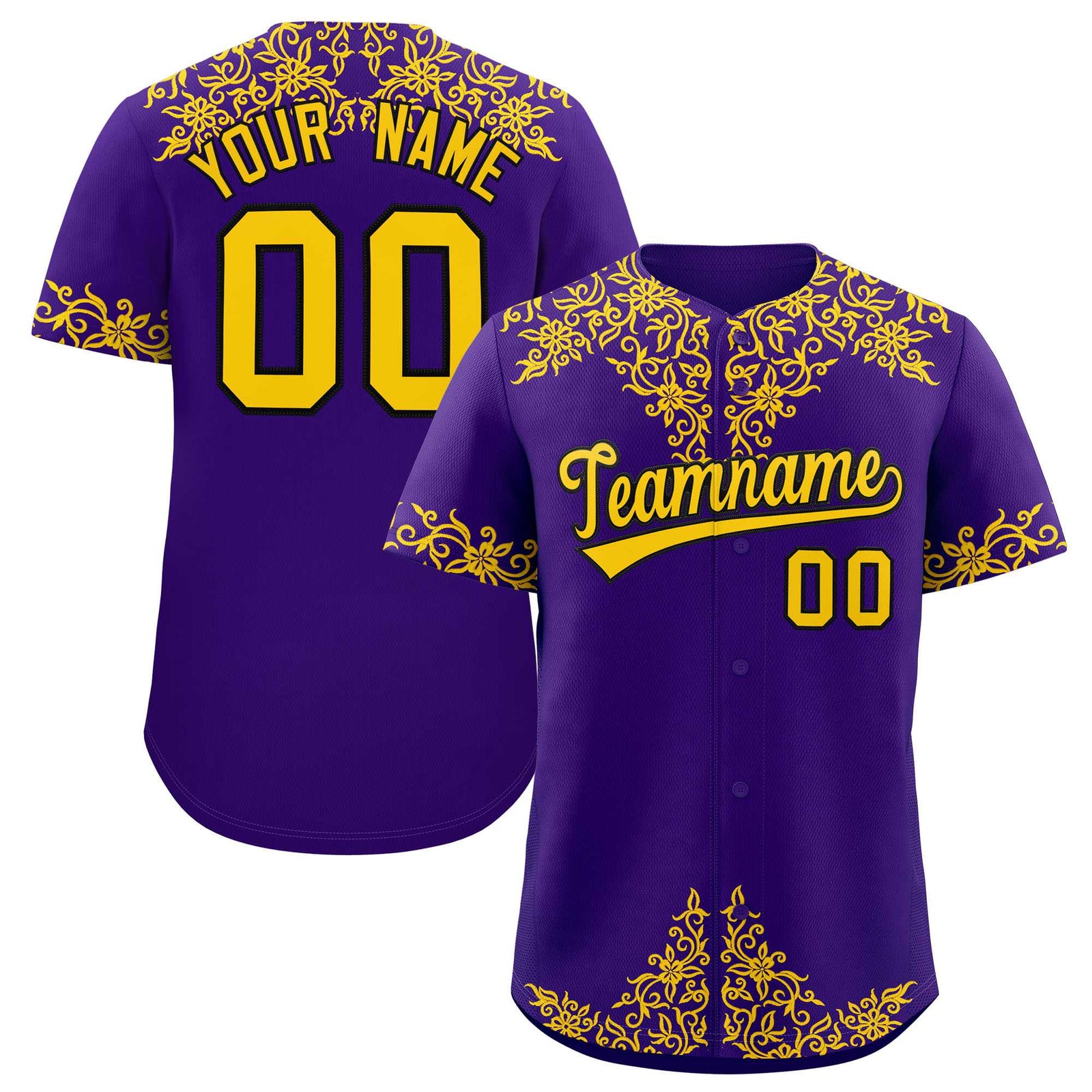 Custom Purple Gold Baroque Style Personalized Baseball Jersey
