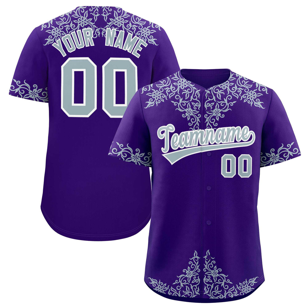 Custom Purple Silver Baroque Style Personalized Baseball Jersey