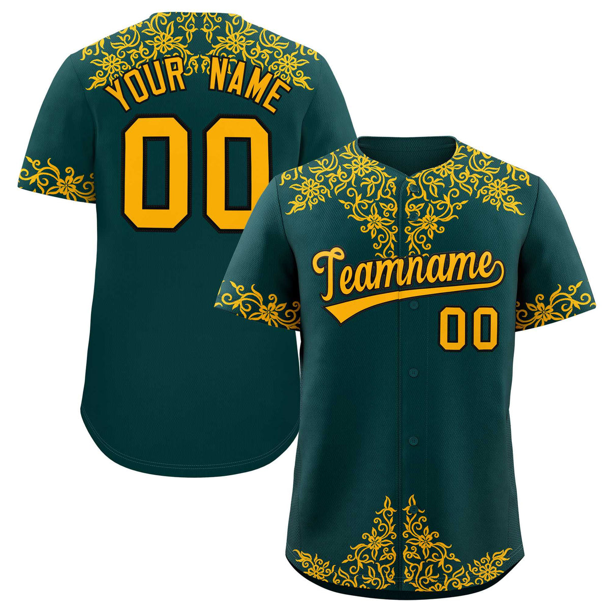 Custom Midnight Green Gold Baroque Style Personalized Baseball Jersey