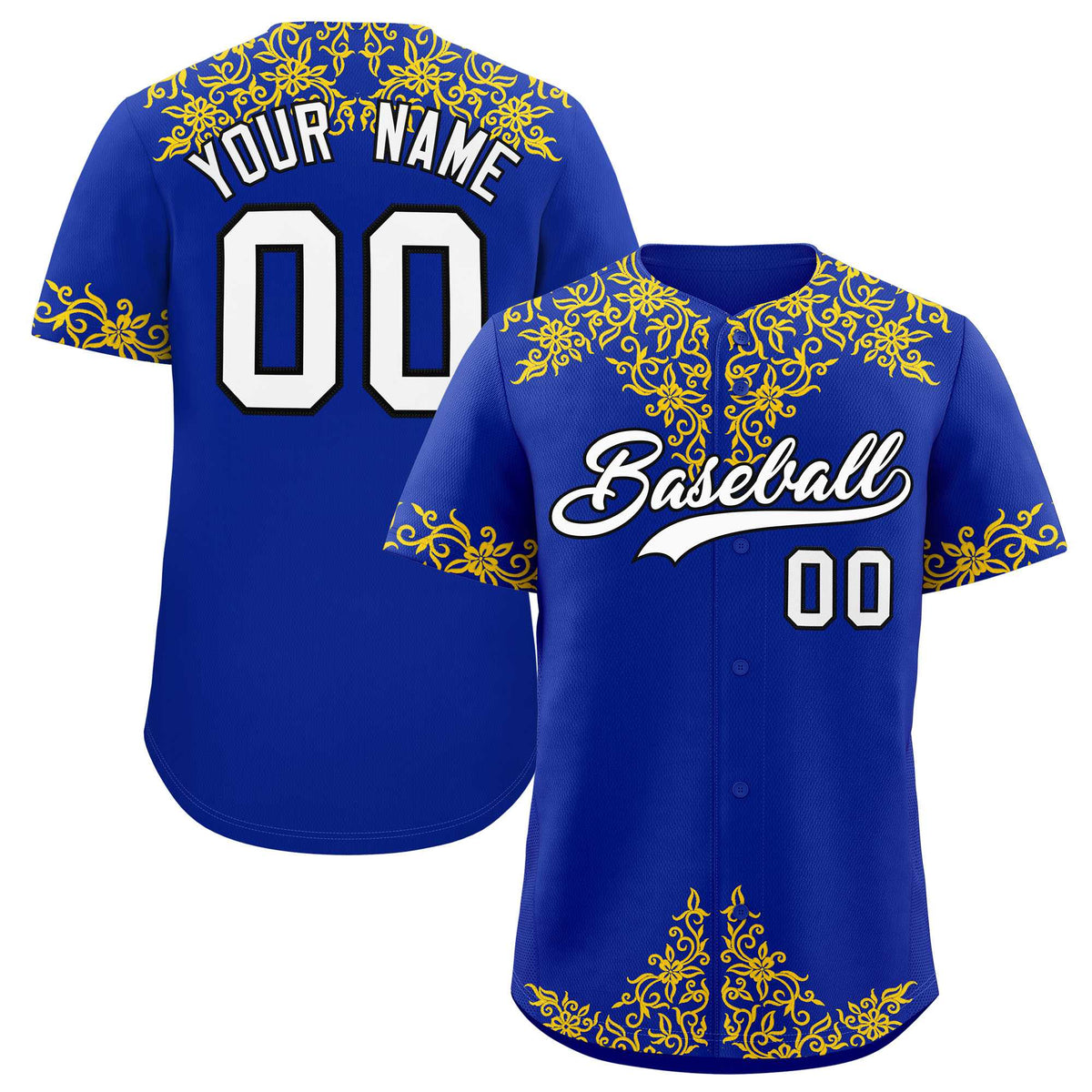 Custom Royal Gold Baroque Style Personalized Baseball Jersey