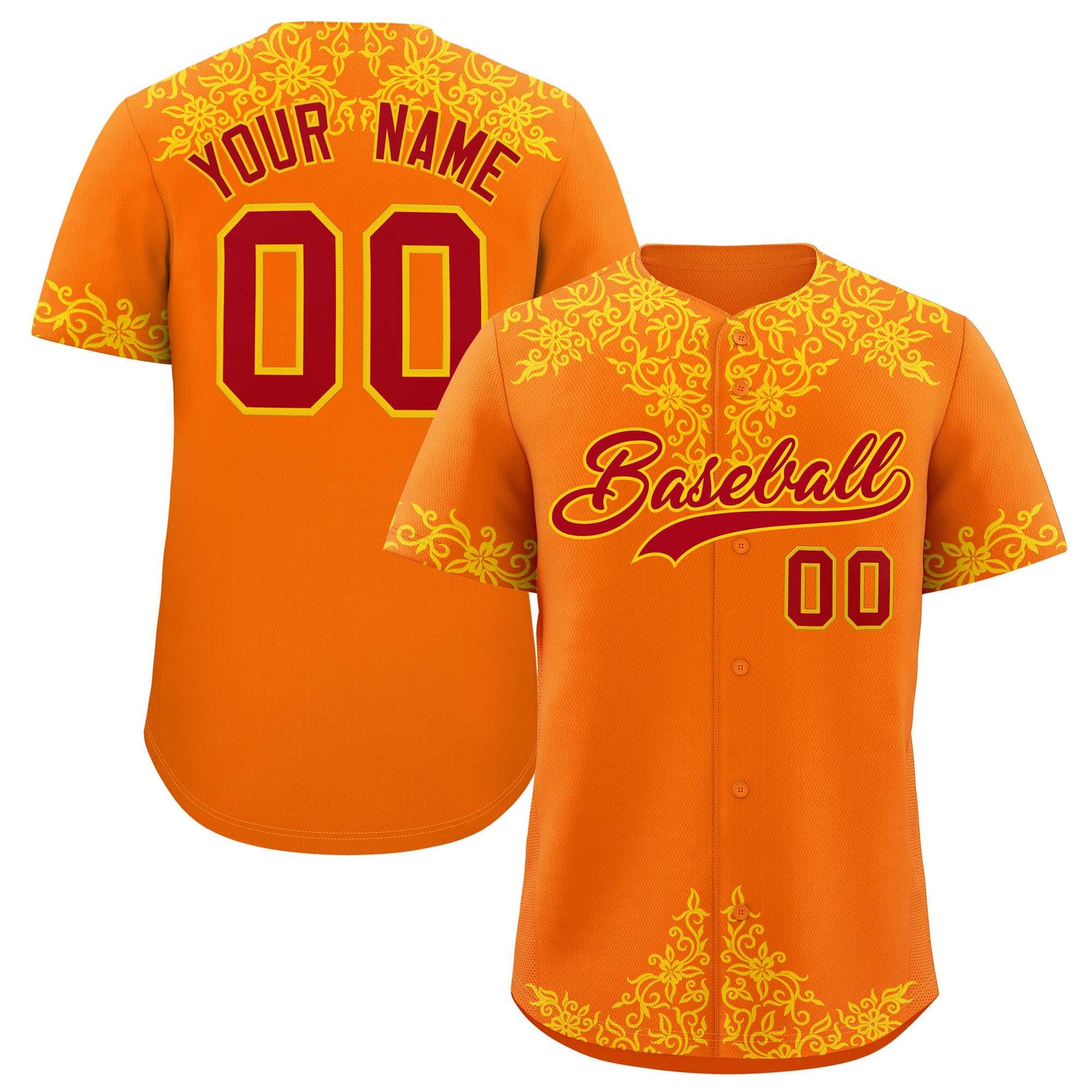 Custom Orange Gold Baroque Style Personalized Baseball Jersey