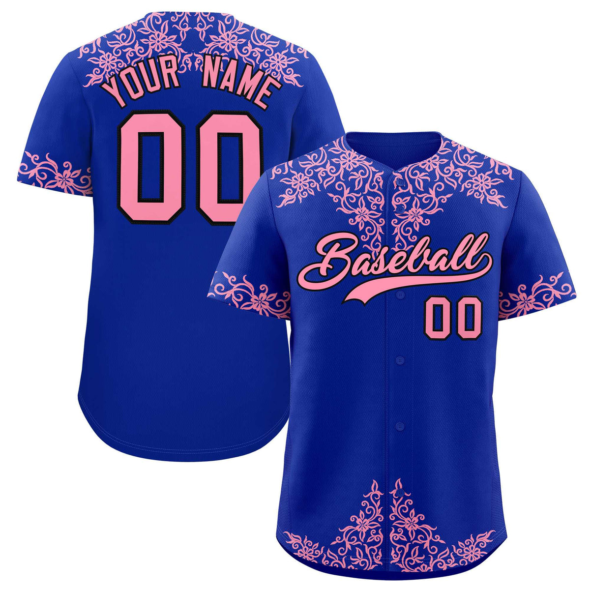 Custom Royal Light Pink Baroque Style Personalized Baseball Jersey