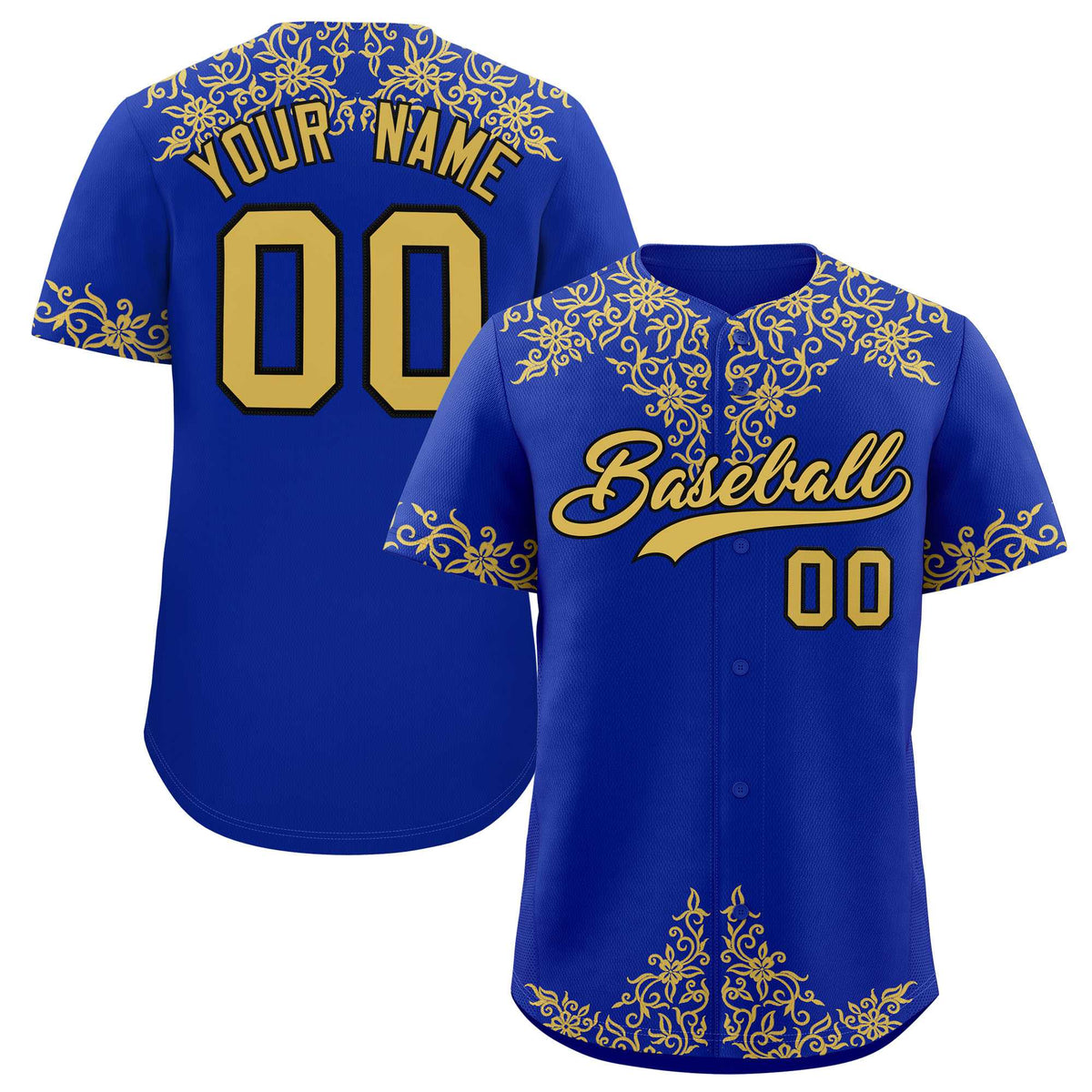 Custom Royal Old Gold Baroque Style Personalized Baseball Jersey