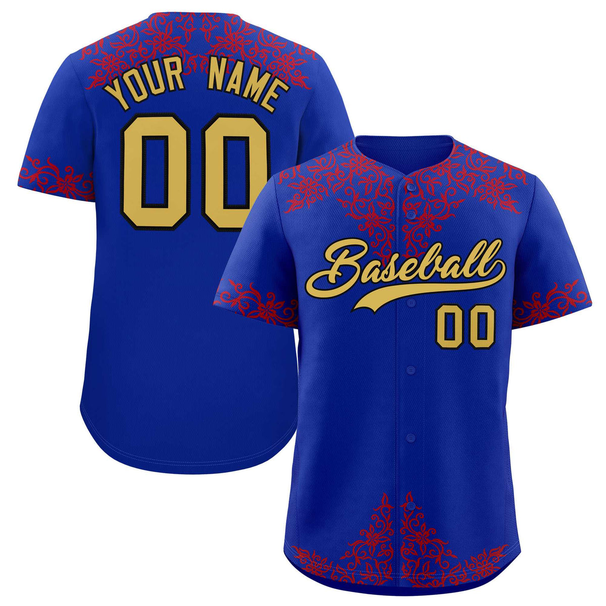 Custom Royal Red Baroque Style Personalized Baseball Jersey