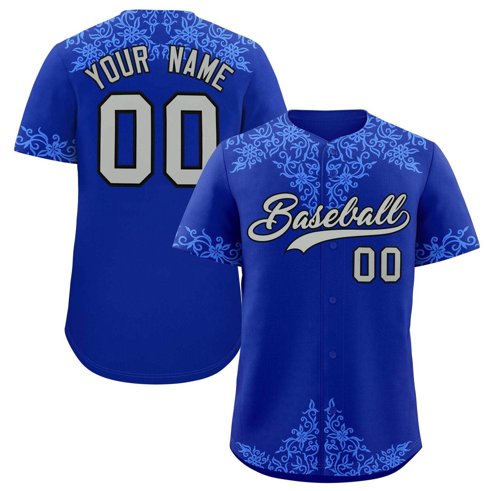 Custom Royal Powder Blue Baroque Style Personalized Baseball Jersey