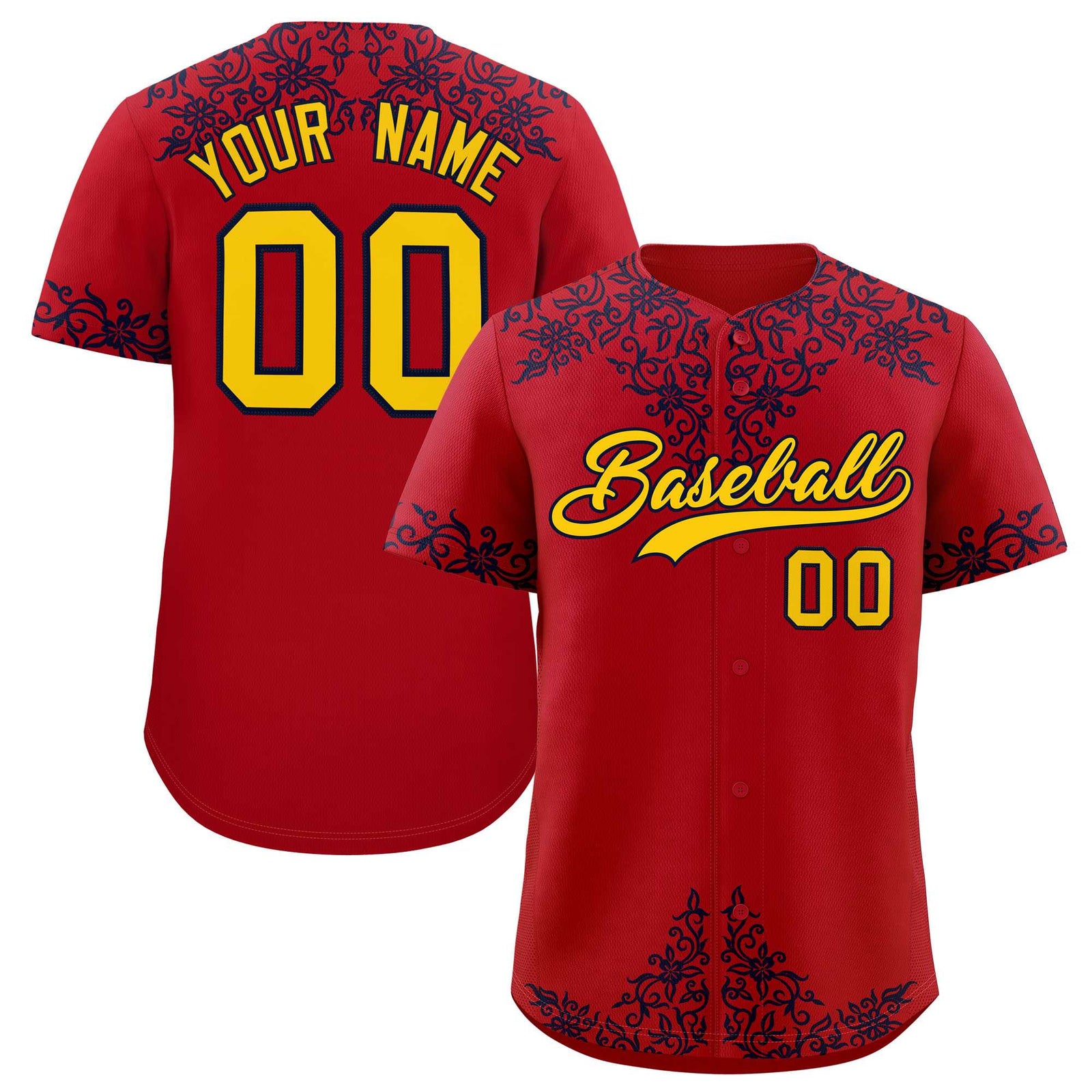 Custom Red Navy Baroque Style Personalized Baseball Jersey