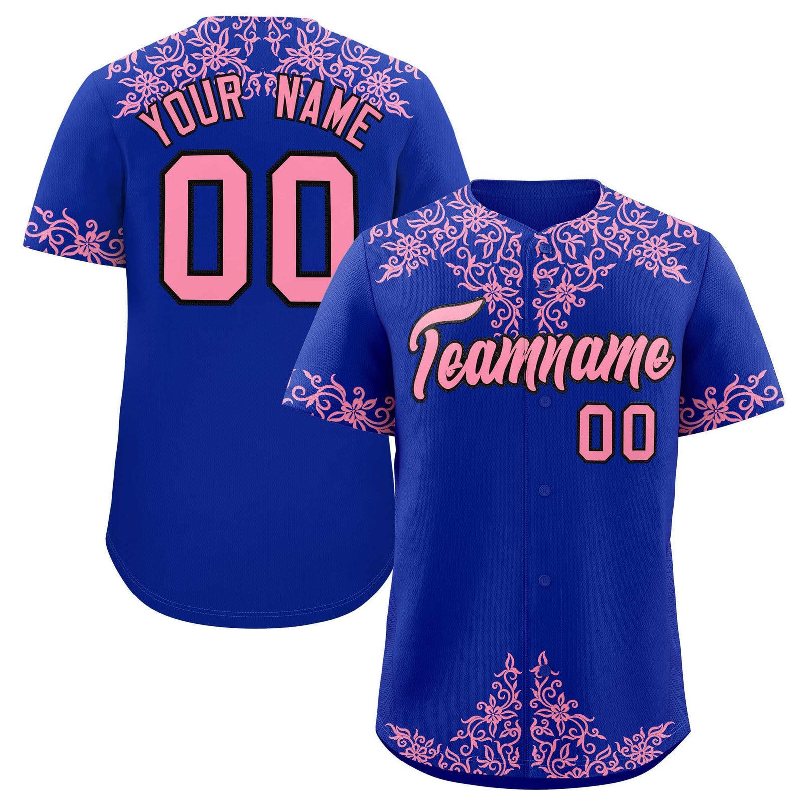 Custom Royal Light Pink Baroque Style Personalized Baseball Jersey