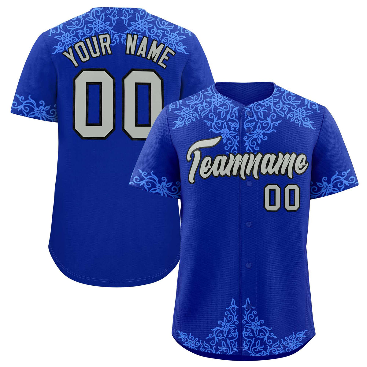 Custom Royal Powder Blue Baroque Style Personalized Baseball Jersey