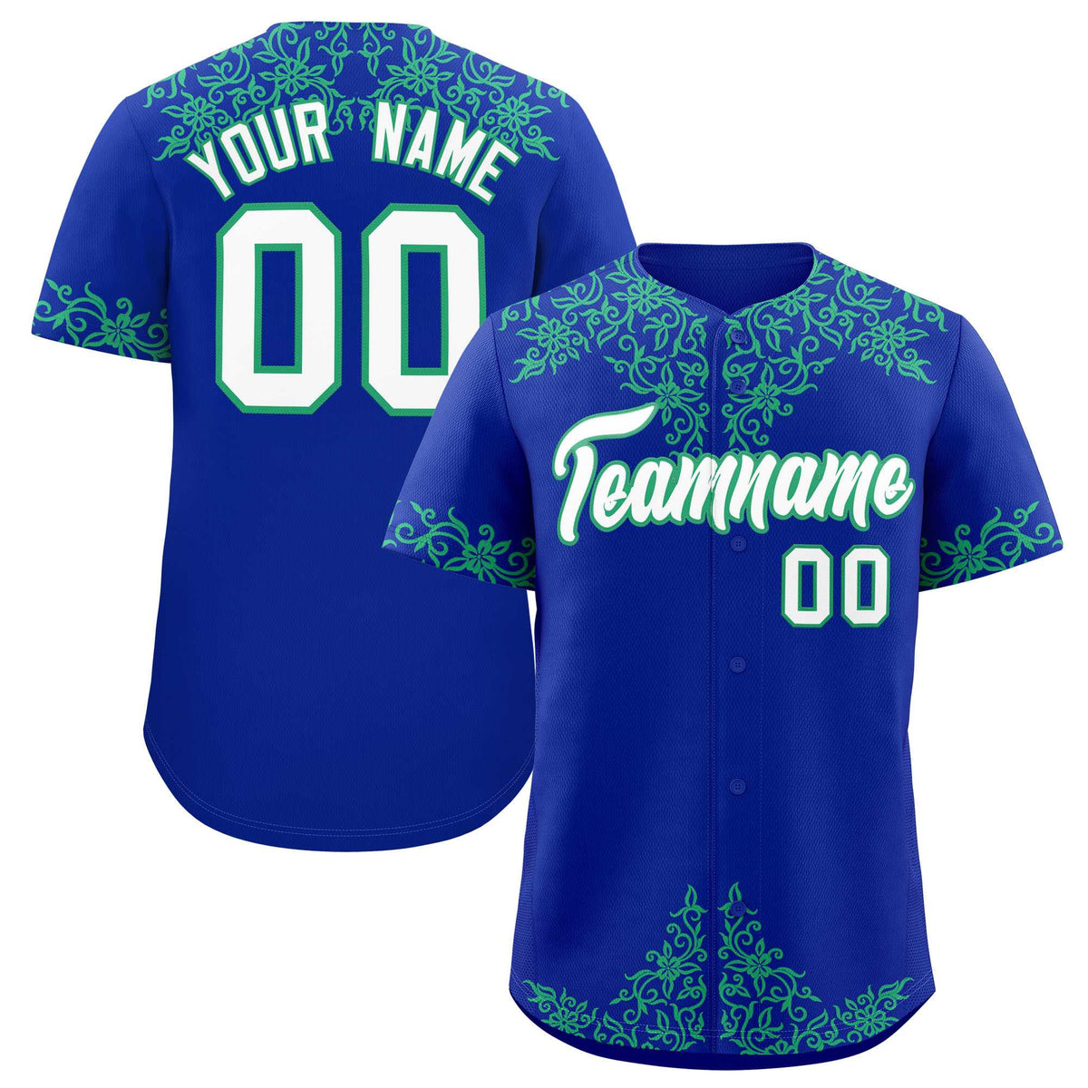 Custom Royal Bright Green Baroque Style Personalized Baseball Jersey