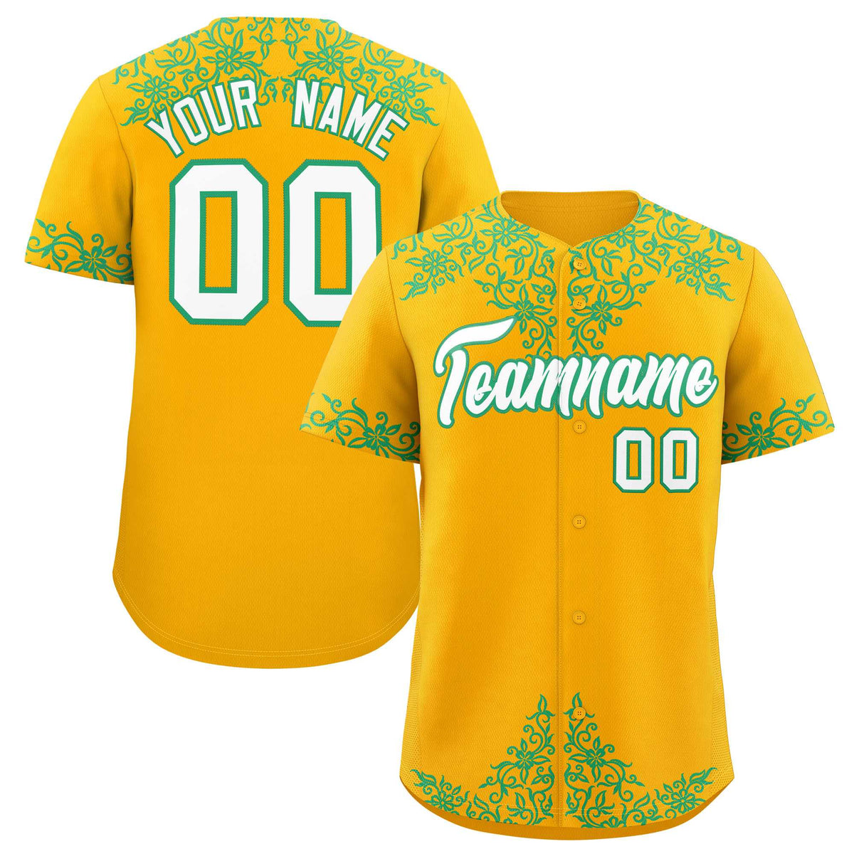 Custom Yellow Bright Green Baroque Style Personalized Baseball Jersey