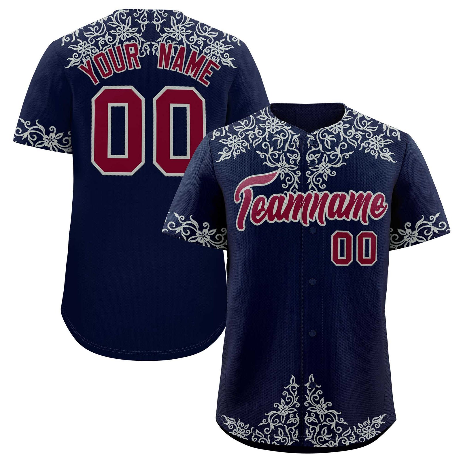 Custom Navy Silver Baroque Style Personalized Baseball Jersey