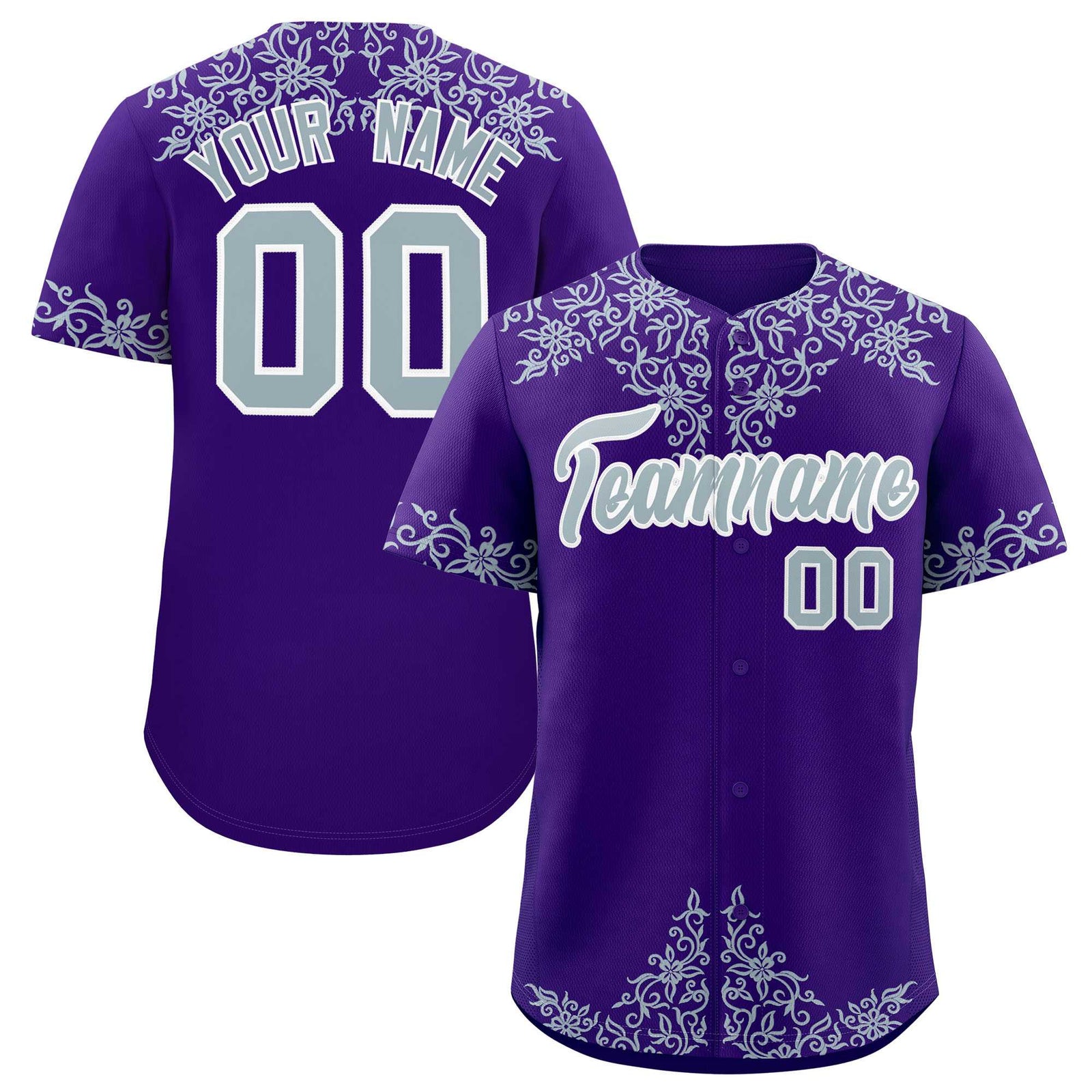Custom Purple Silver Baroque Style Personalized Baseball Jersey