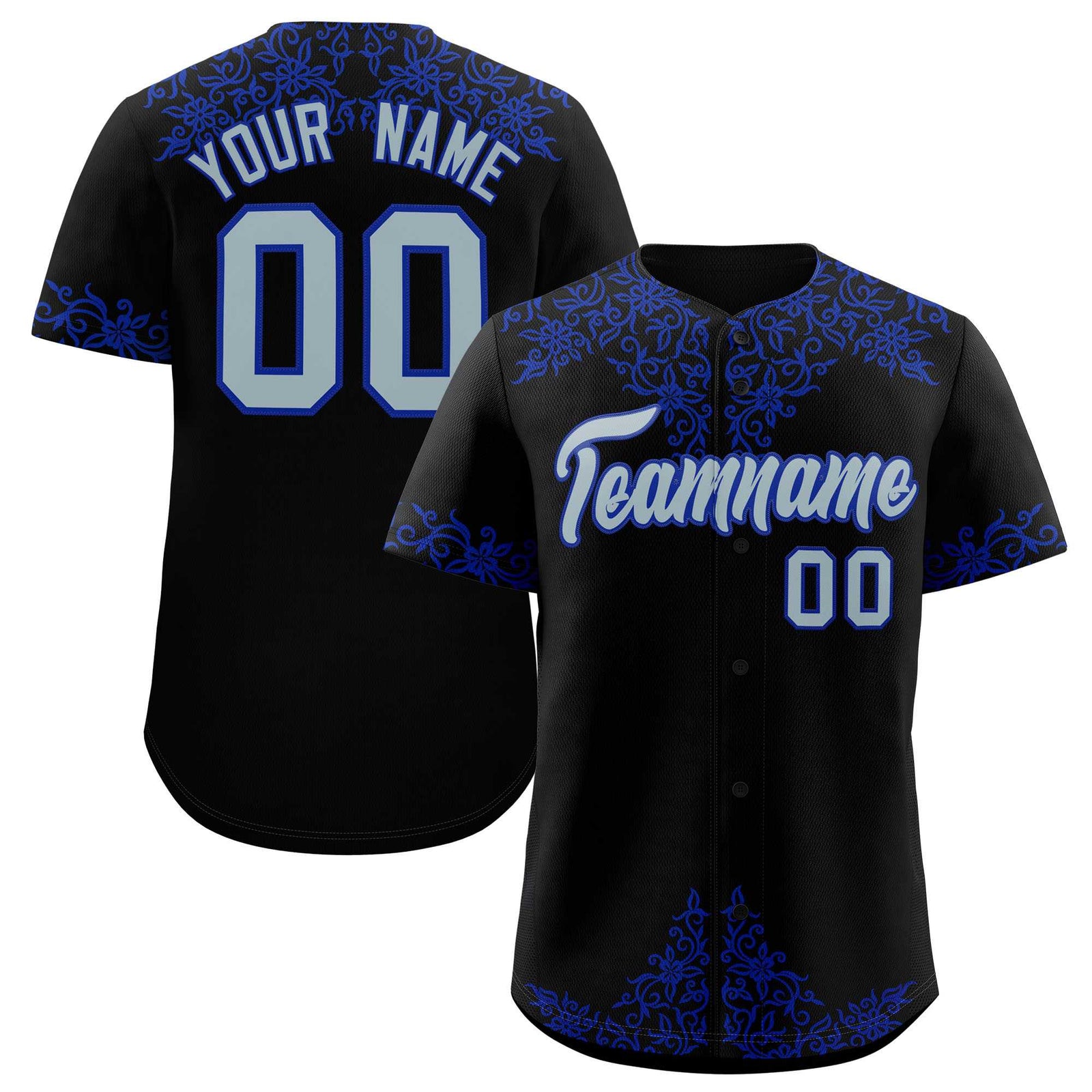Custom Black Royal Baroque Style Personalized Baseball Jersey
