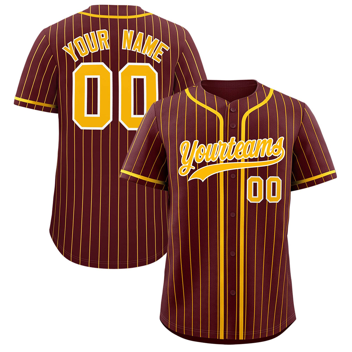 Custom Burgundy Yellow Stripe Fashion Authentic Baseball Jersey