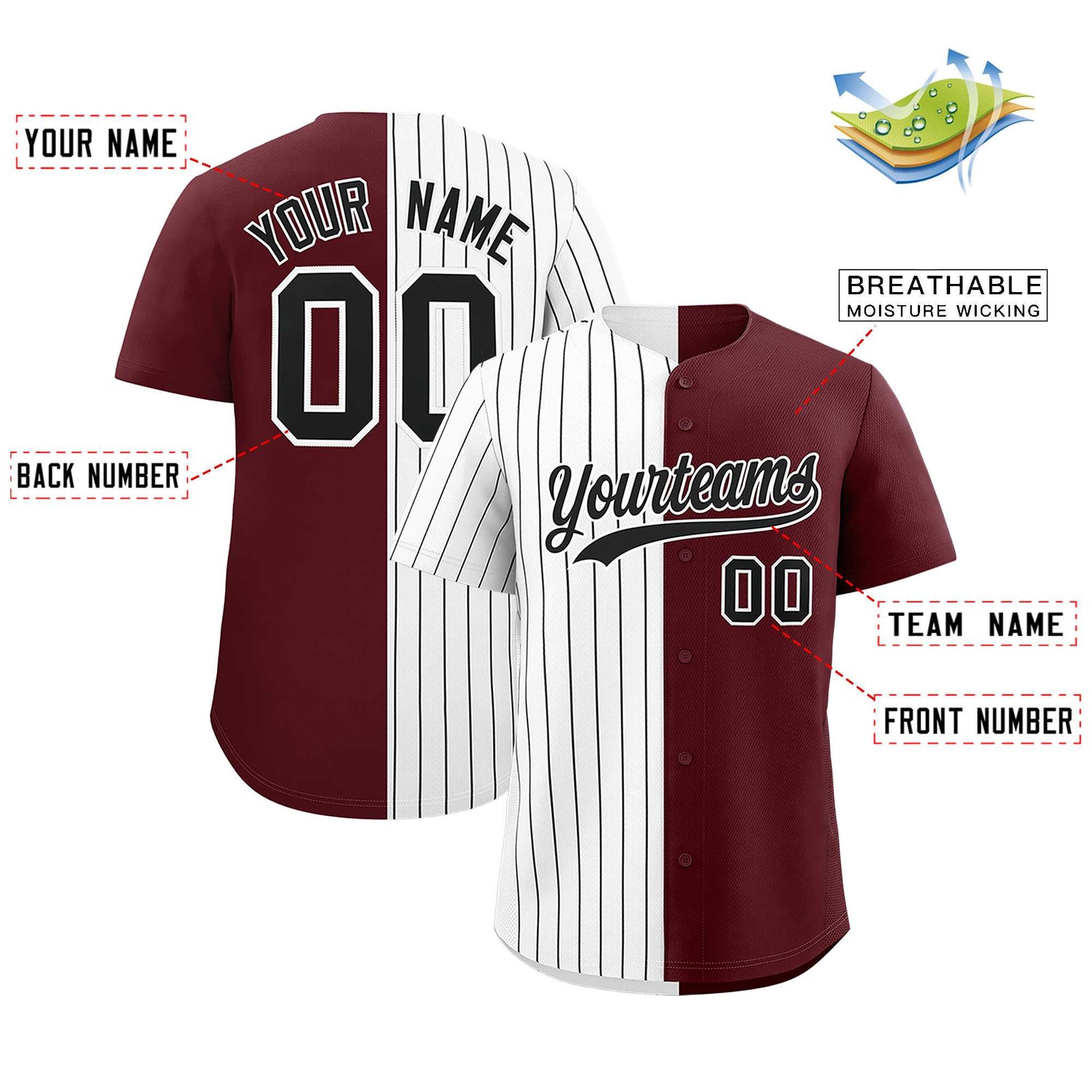 Custom White Burgundy Split Fashion Authentic Baseball Jersey