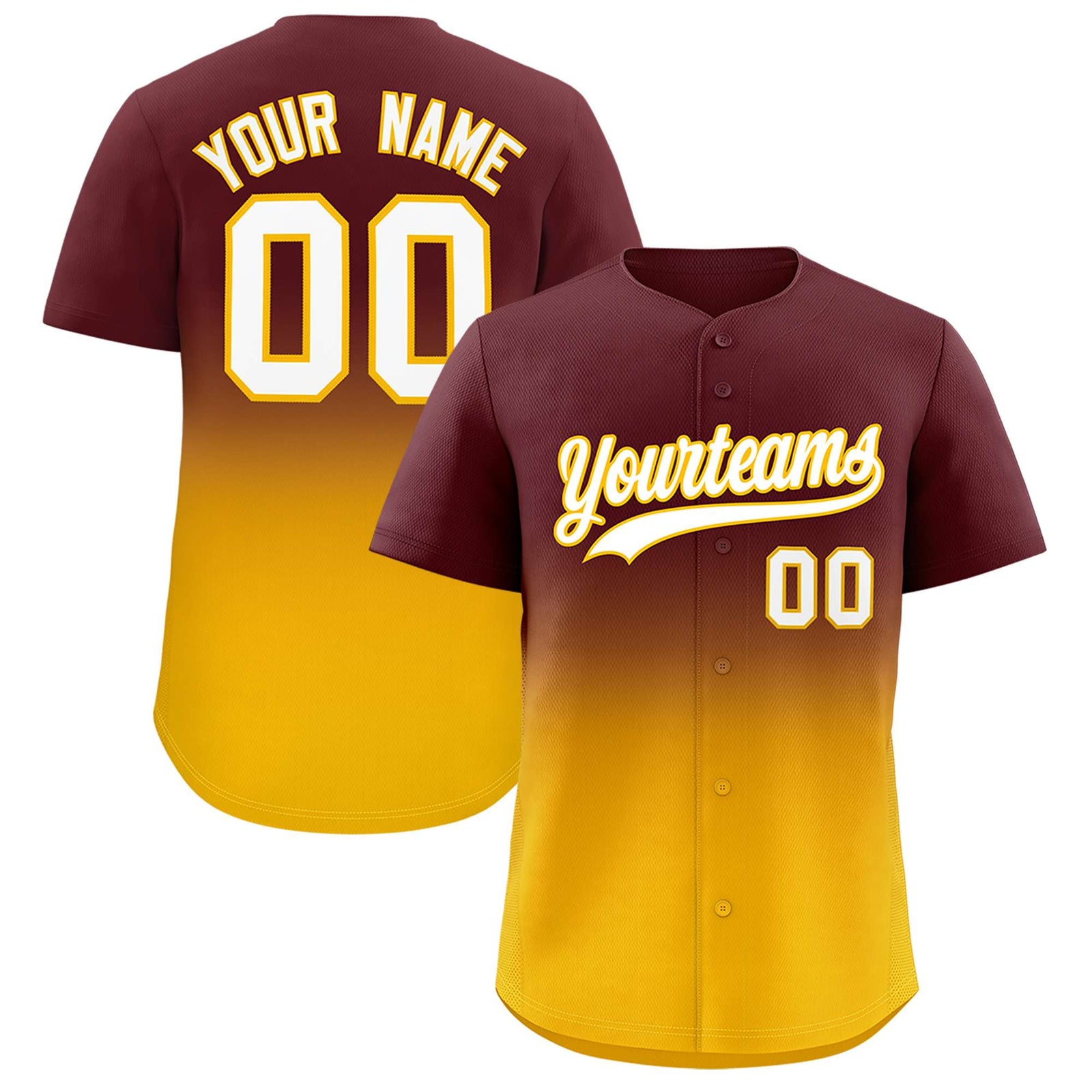 Custom Burgundy Yellow Gradient Fashion Authentic Baseball Jersey