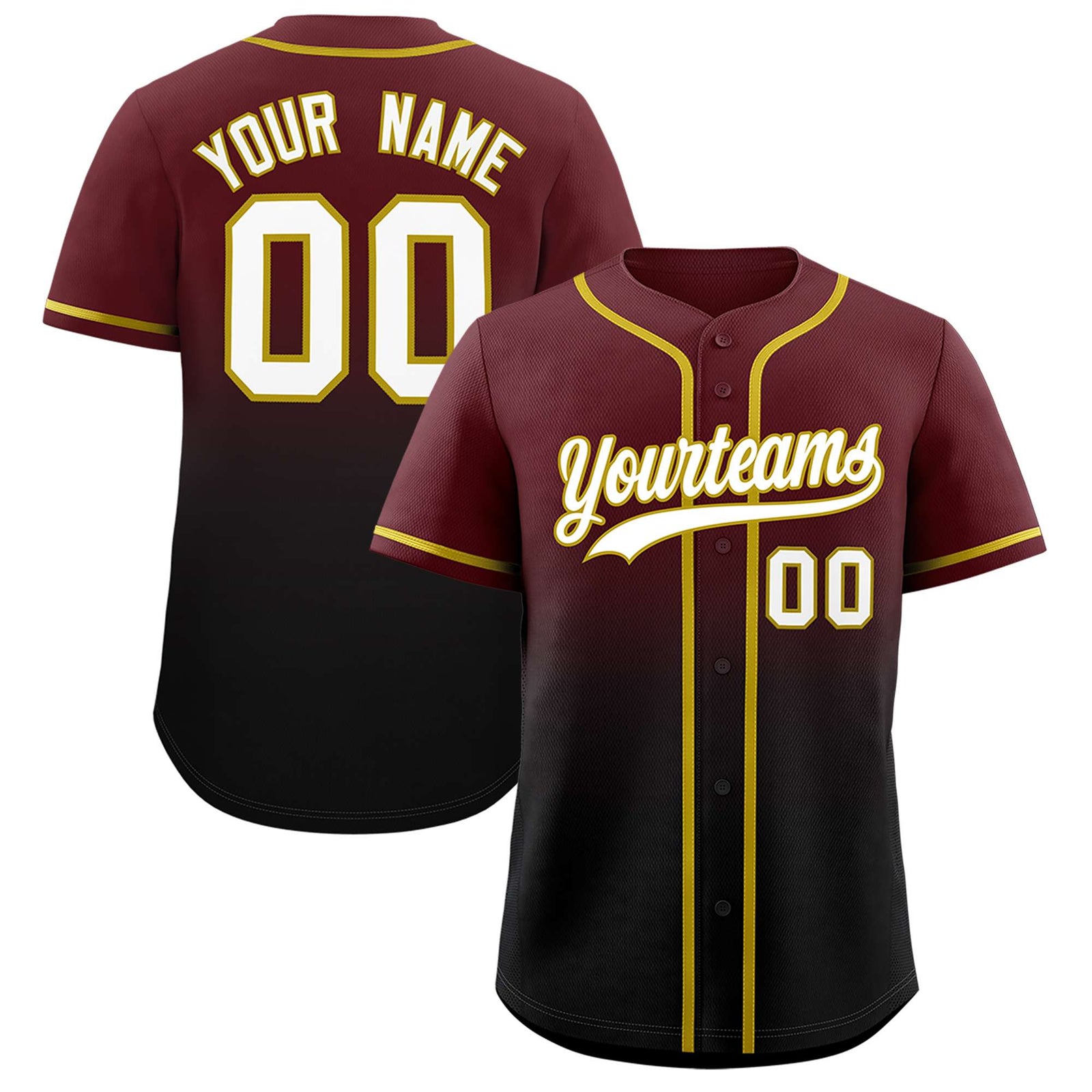 Custom Burgundy Black Gradient Fashion Authentic Baseball Jersey