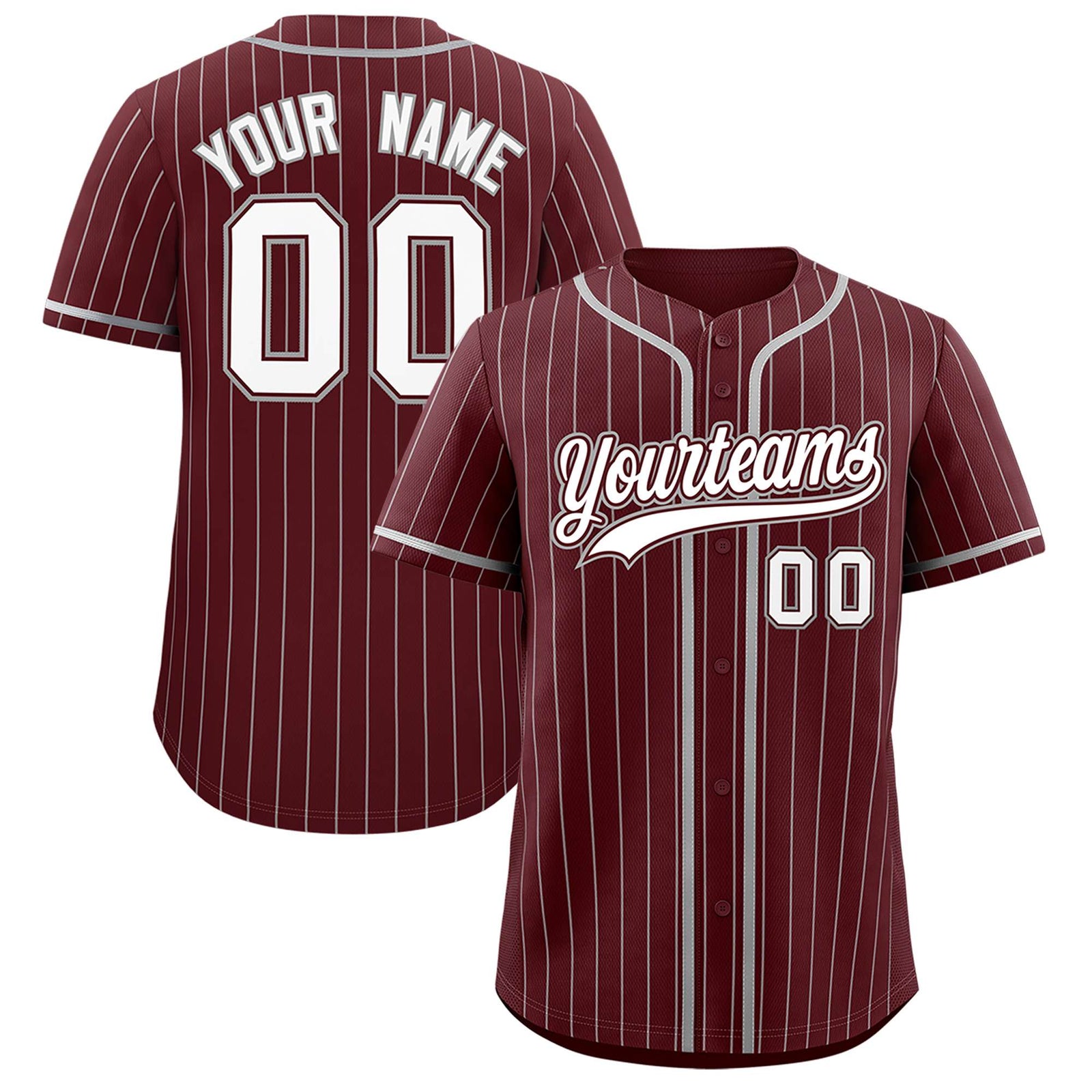 Custom Burgundy Gray Stripe Fashion Authentic Baseball Jersey