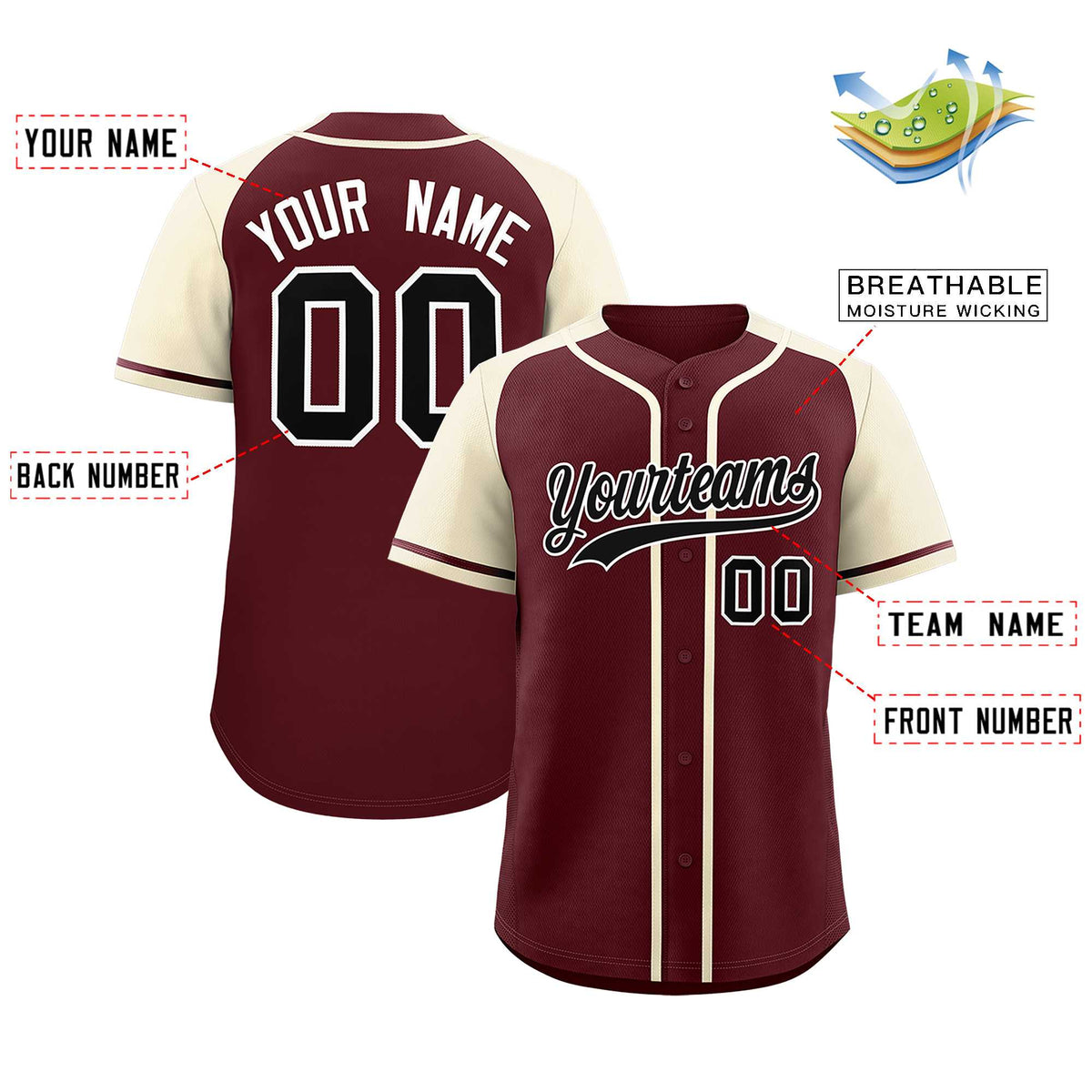 Custom Burgundy Cream Raglan Sleeves Authentic Baseball Jersey